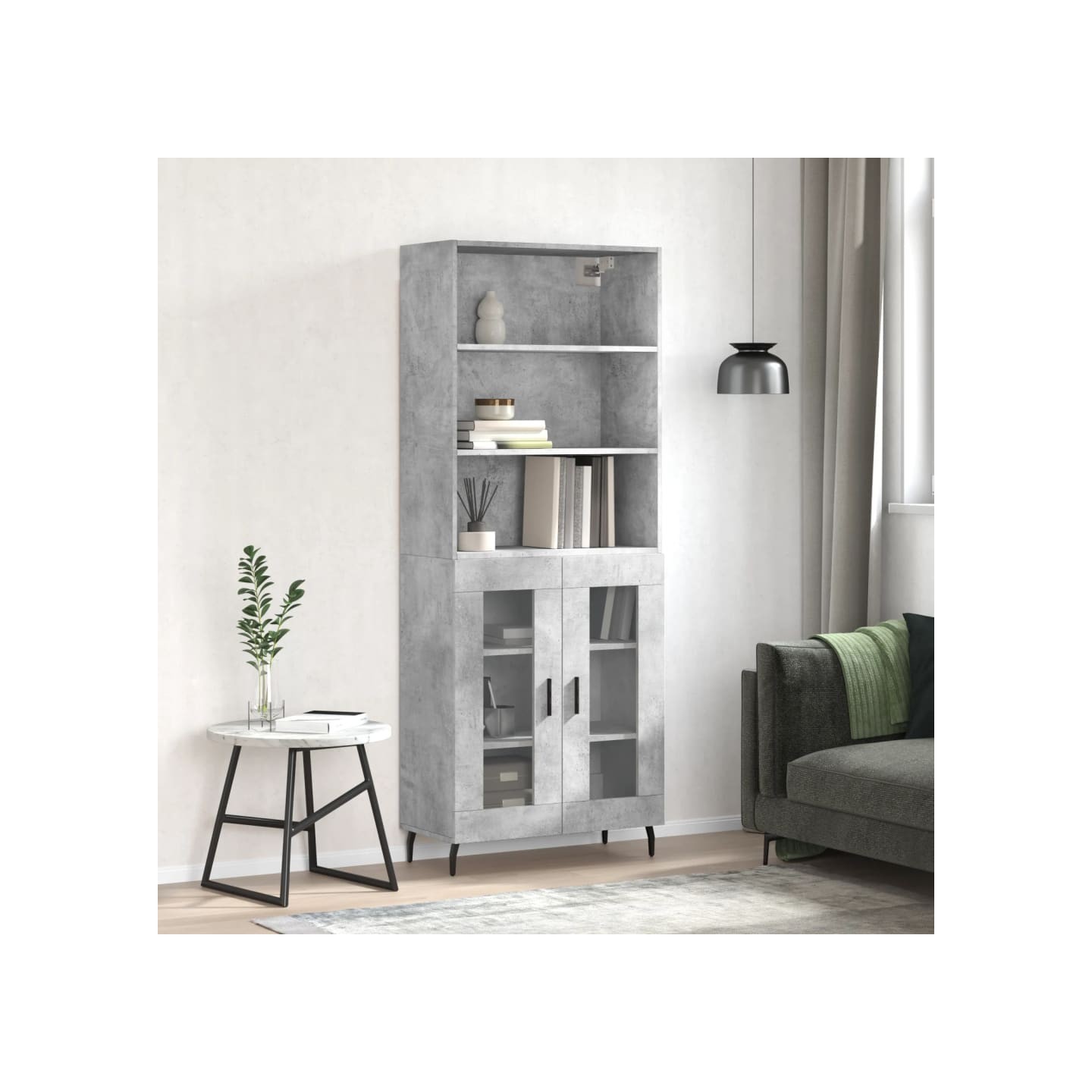 Buffet haut Gris béton 69,5x34x180 cm Bois d'ingénierie