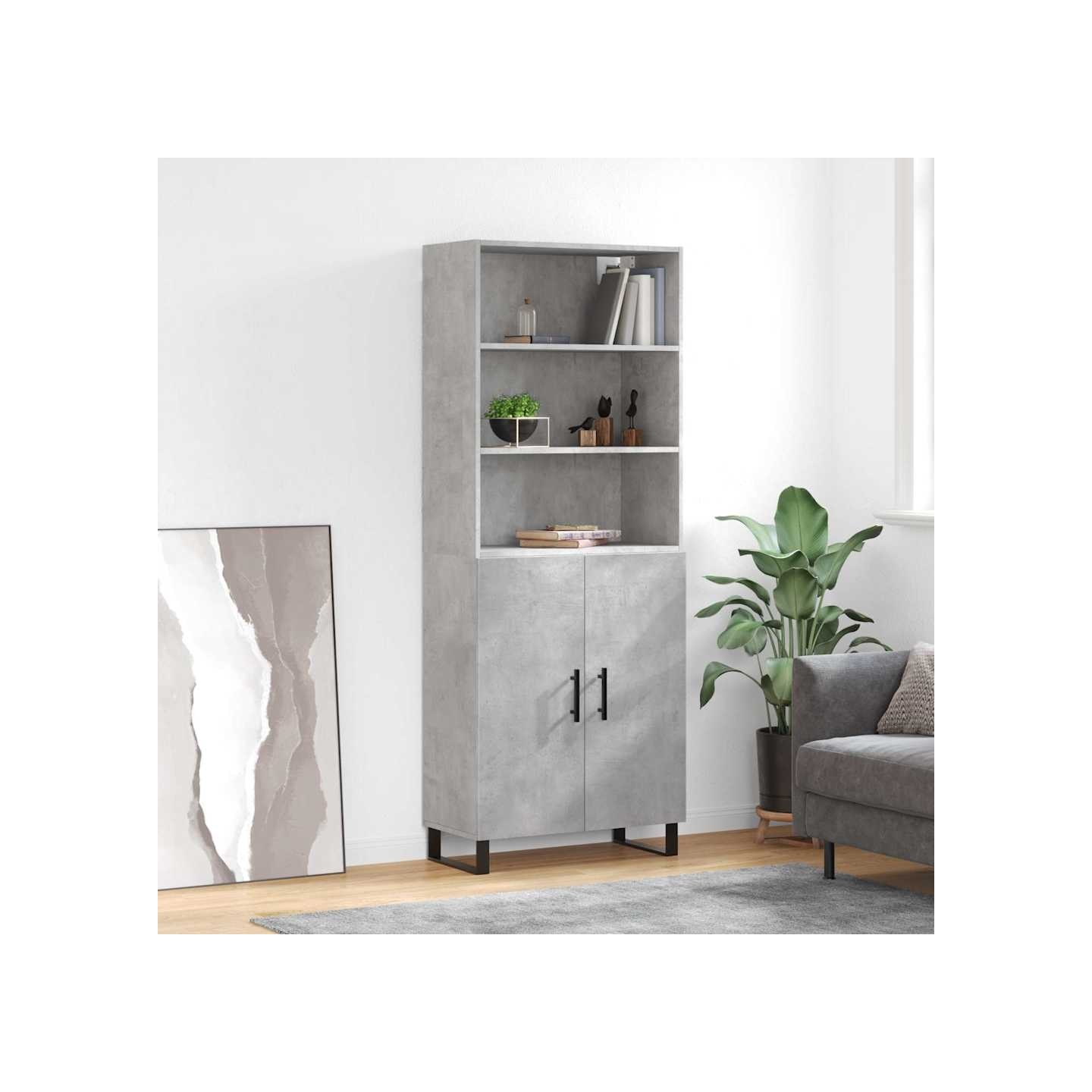 Buffet haut Gris béton 69,5x34x180 cm Bois d'ingénierie