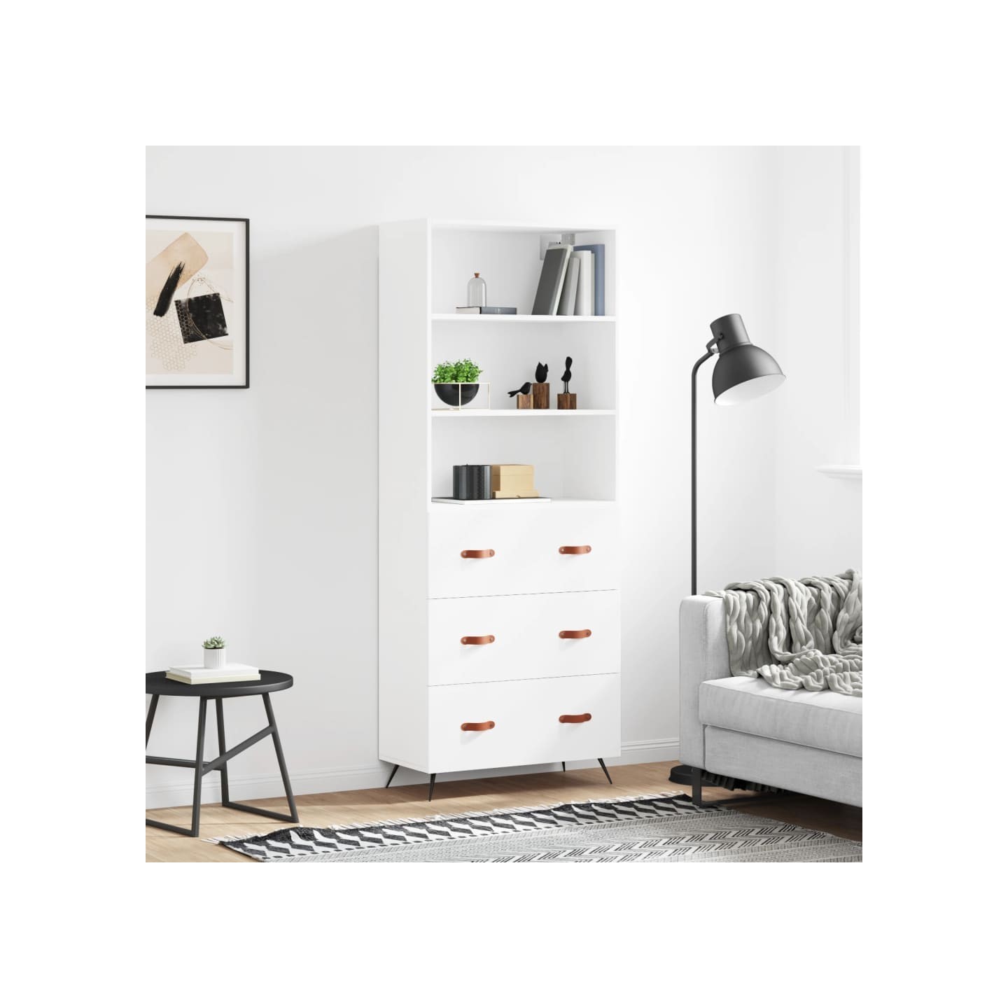 Buffet haut Blanc 69,5x34x180 cm Bois d'ingénierie