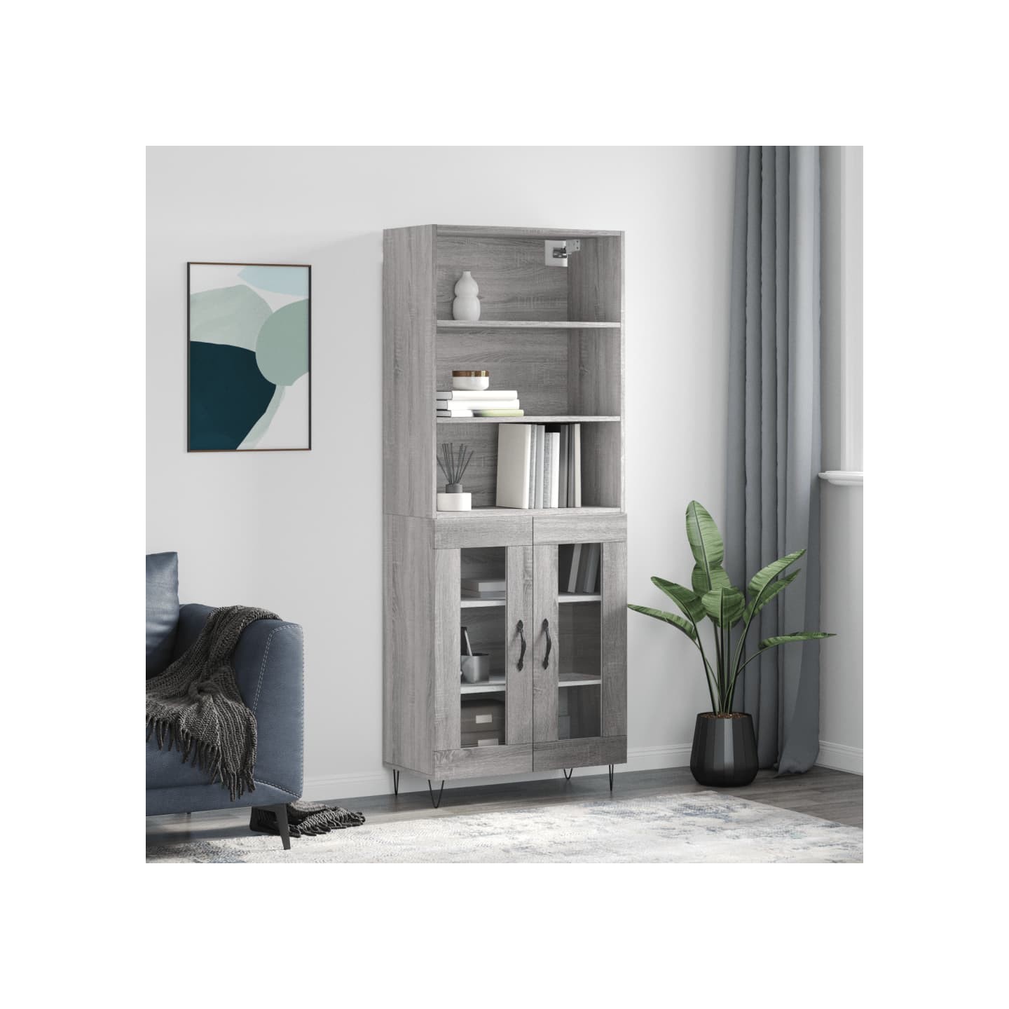 Buffet haut Sonoma gris 69,5x34x180 cm Bois d'ingénierie
