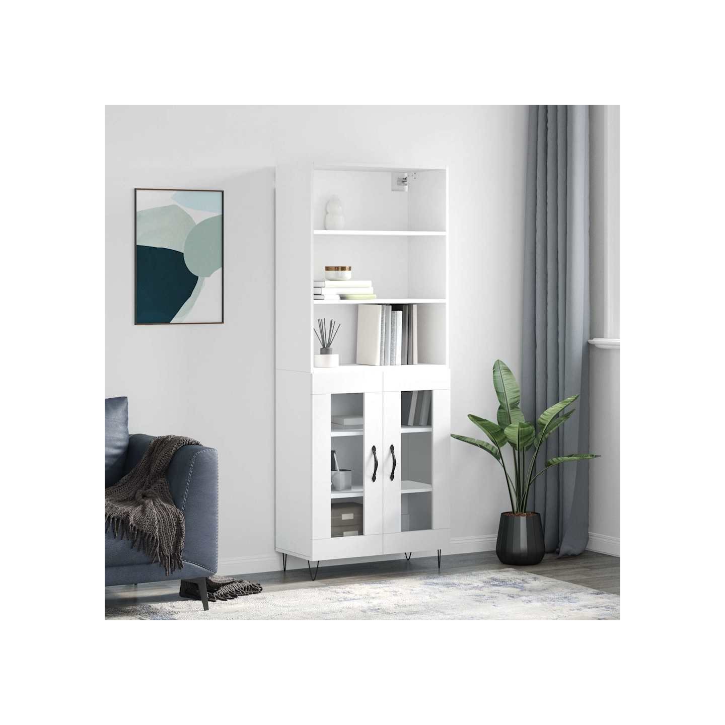 Buffet haut Blanc 69,5x34x180 cm Bois d'ingénierie