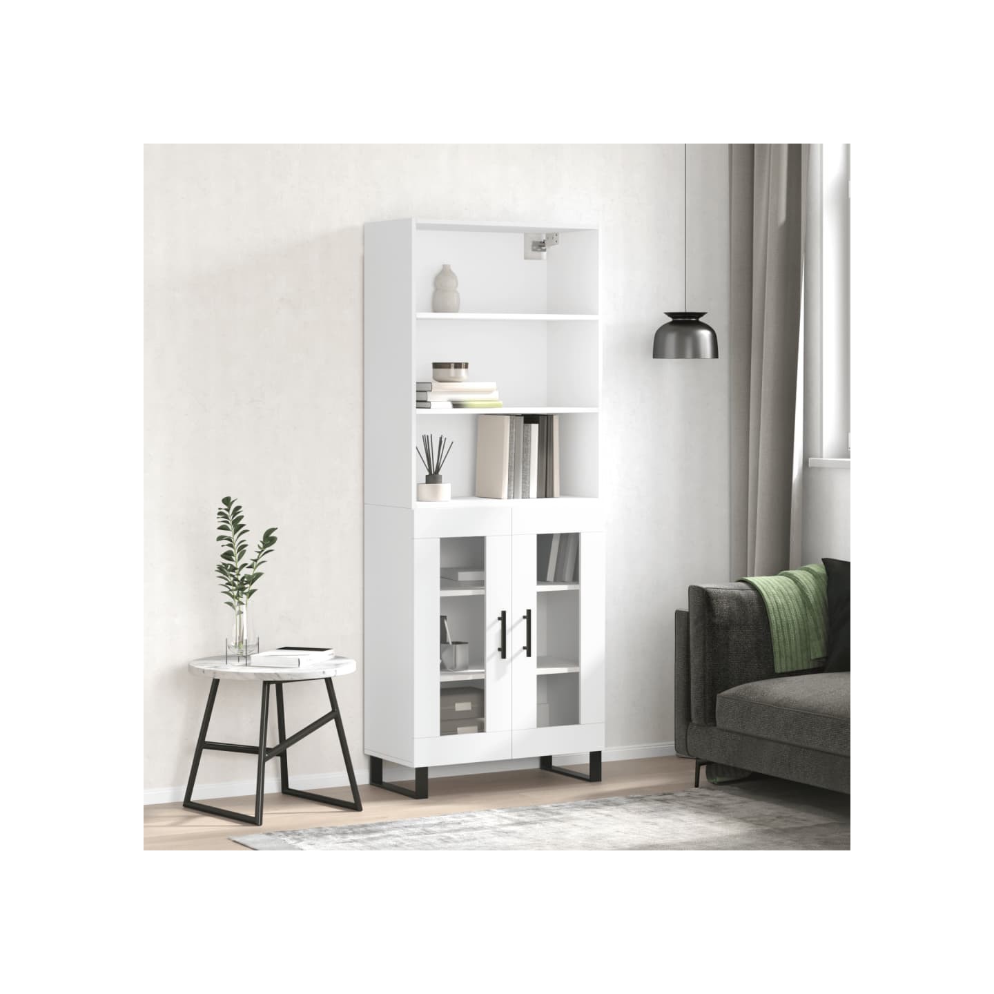 Buffet haut Blanc 69,5x34x180 cm Bois d'ingénierie