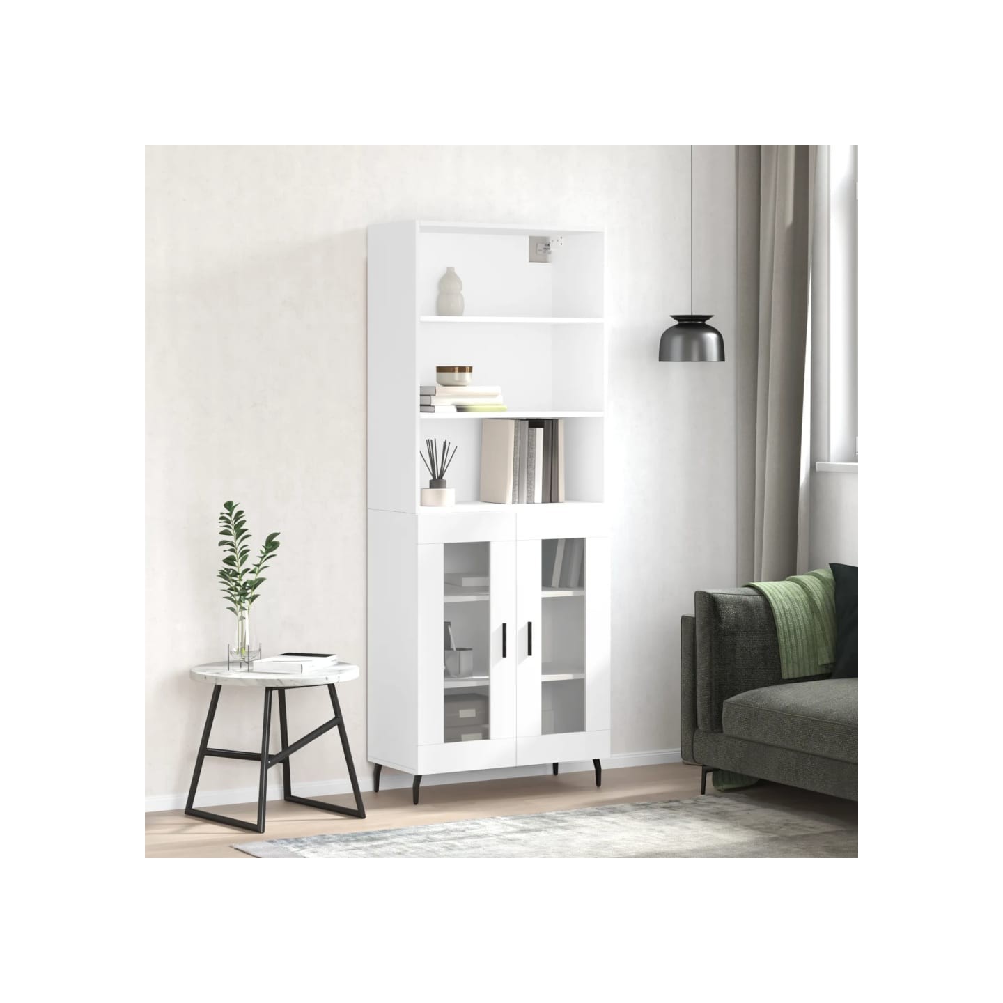 Buffet haut Blanc 69,5x34x180 cm Bois d'ingénierie