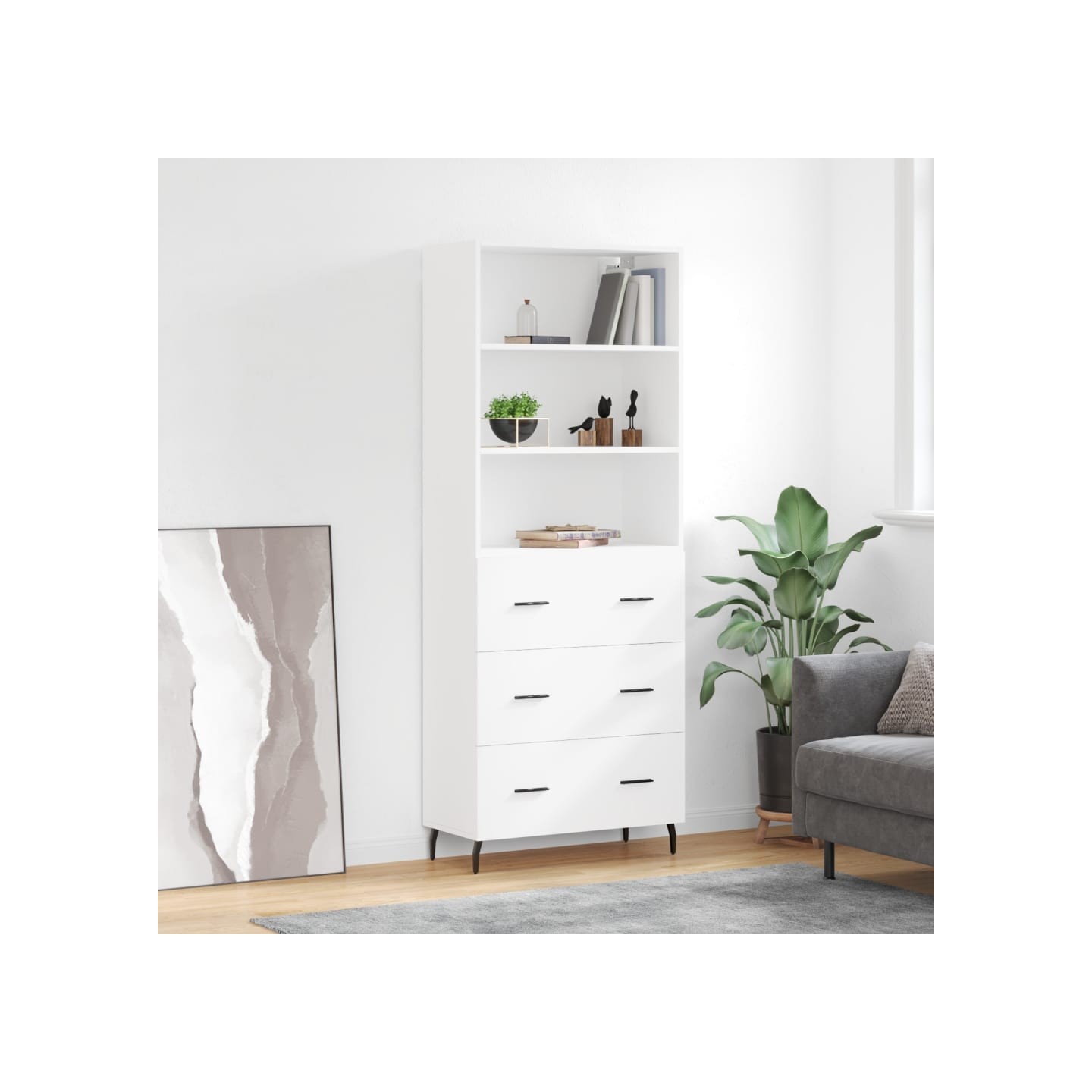 Buffet haut Blanc 69,5x34x180 cm Bois d'ingénierie