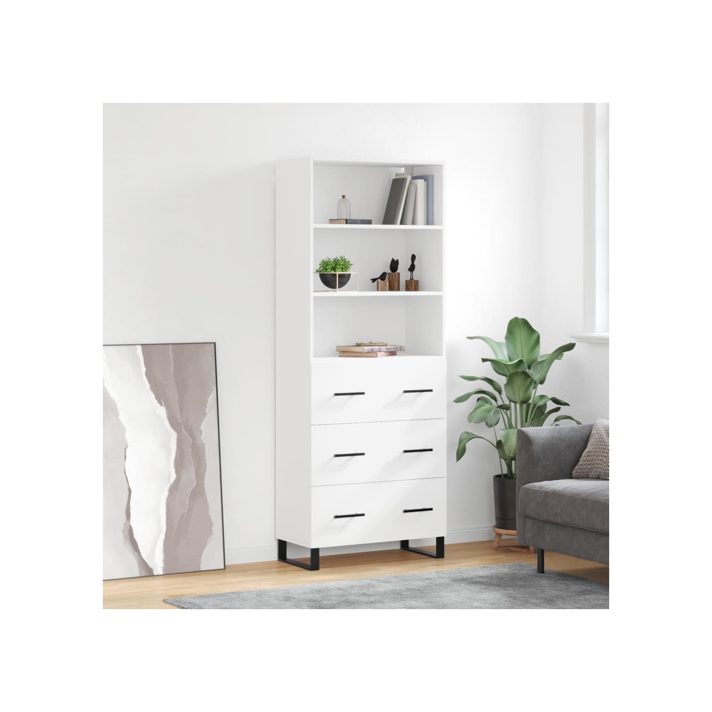 Buffet haut Blanc 69,5x34x180 cm Bois d'ingénierie