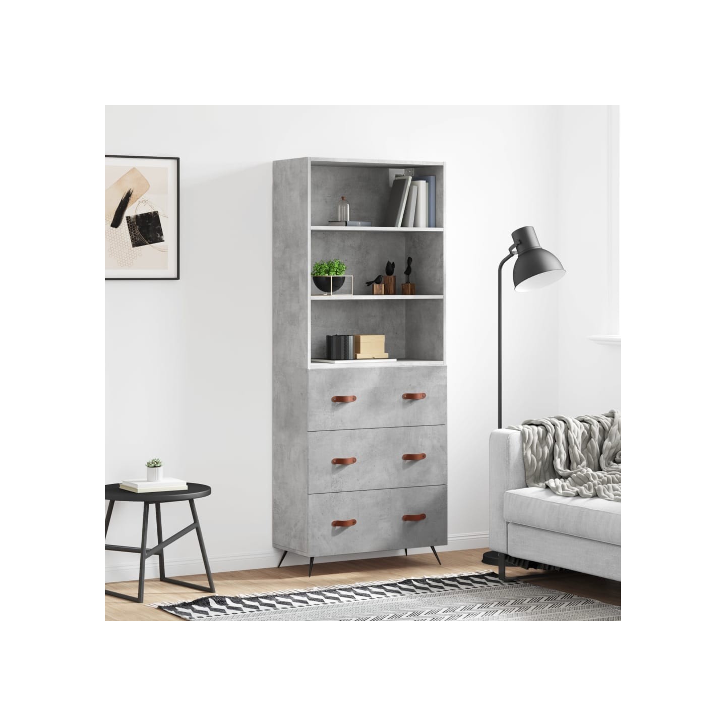 Buffet haut Gris béton 69,5x34x180 cm Bois d'ingénierie