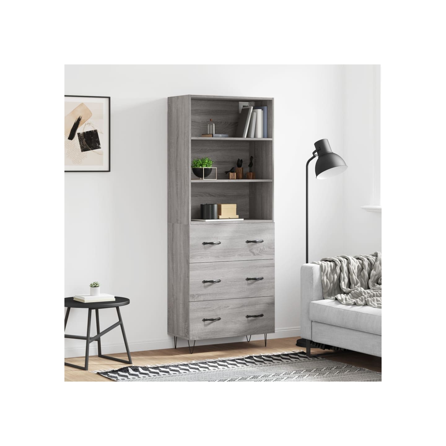 Buffet haut Sonoma gris 69,5x34x180 cm Bois d'ingénierie