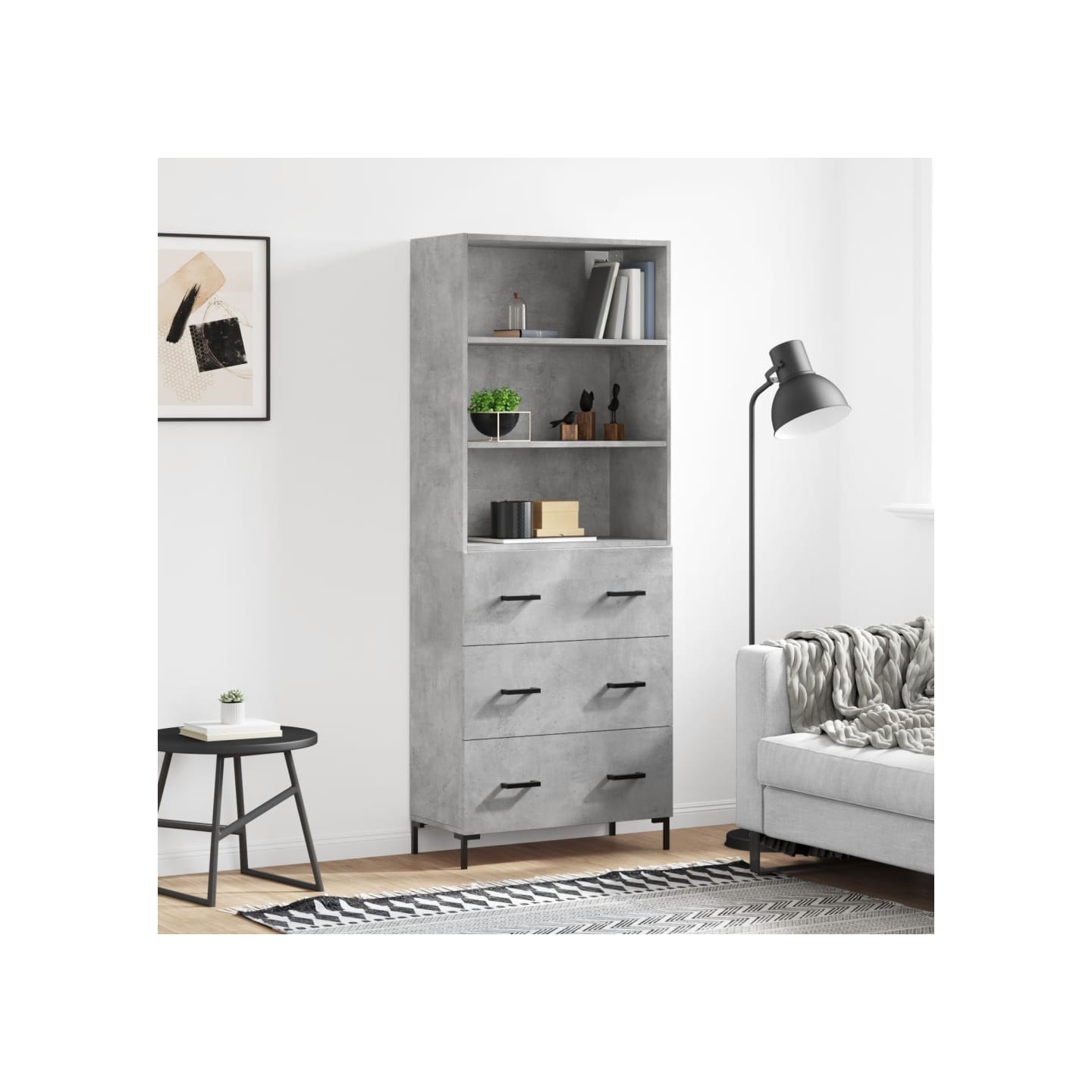 Buffet haut Gris béton 69,5x34x180 cm Bois d'ingénierie