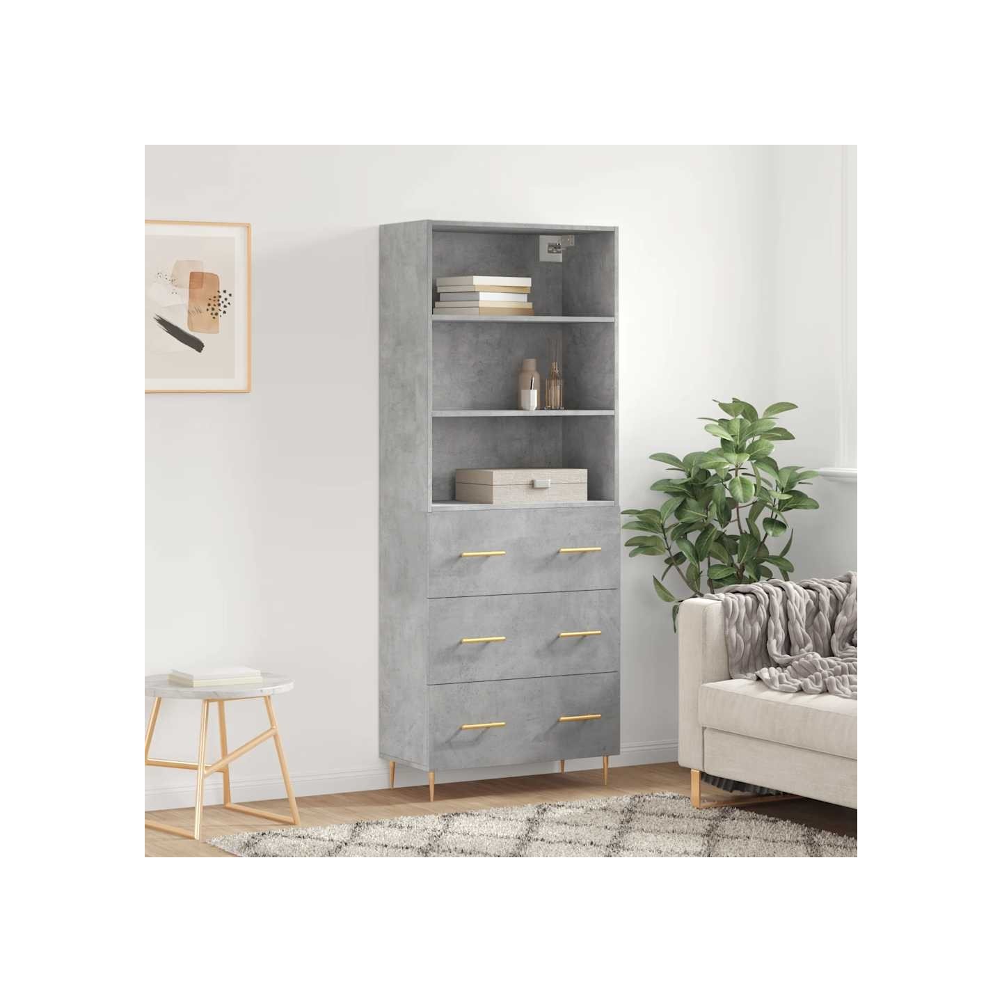 Buffet haut Gris béton 69,5x34x180 cm Bois d'ingénierie