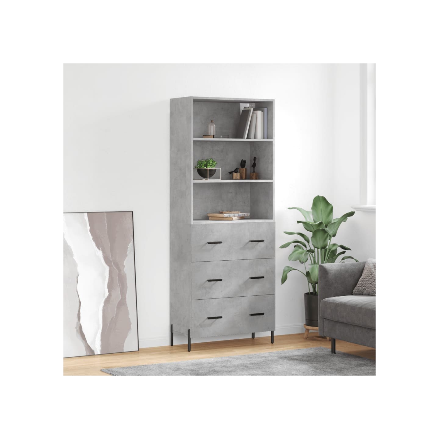 Buffet haut Gris béton 69,5x34x180 cm Bois d'ingénierie