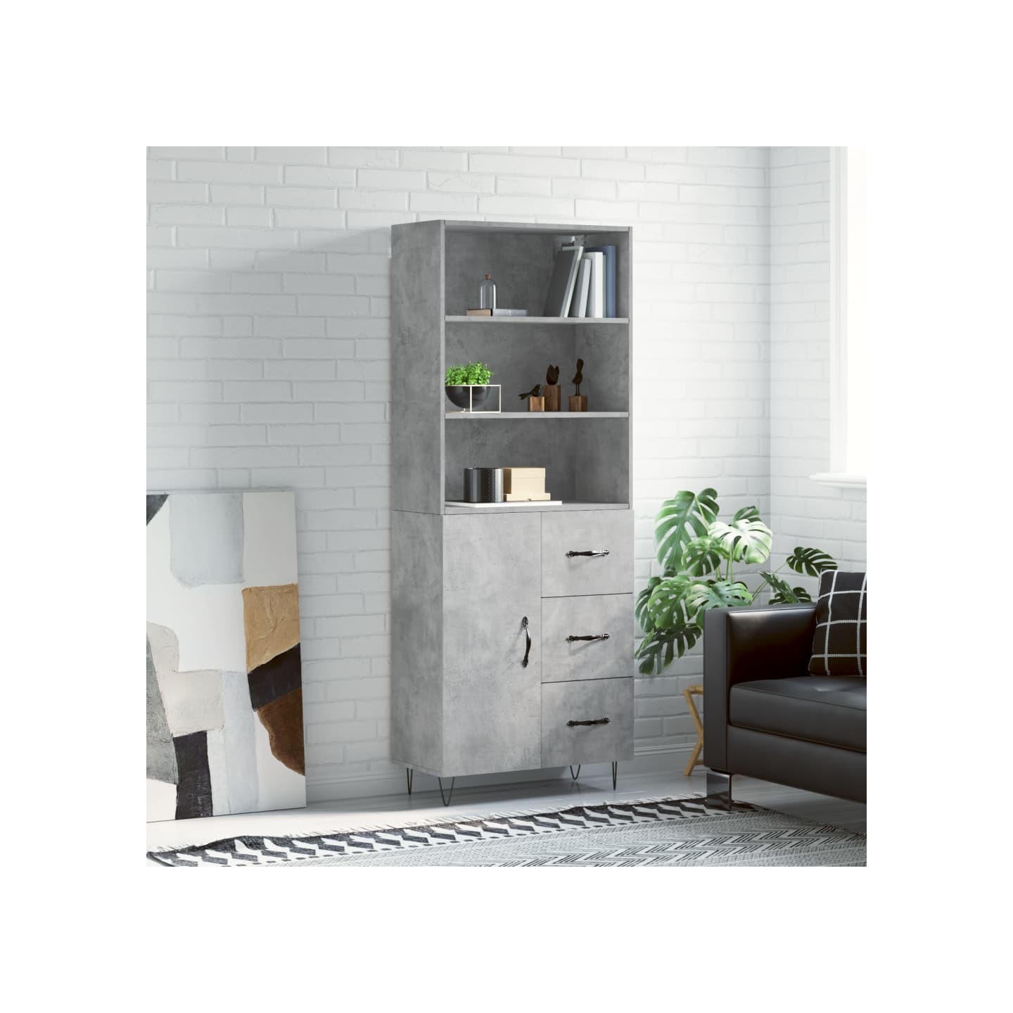 Buffet haut Gris béton 69,5x34x180 cm Bois d'ingénierie