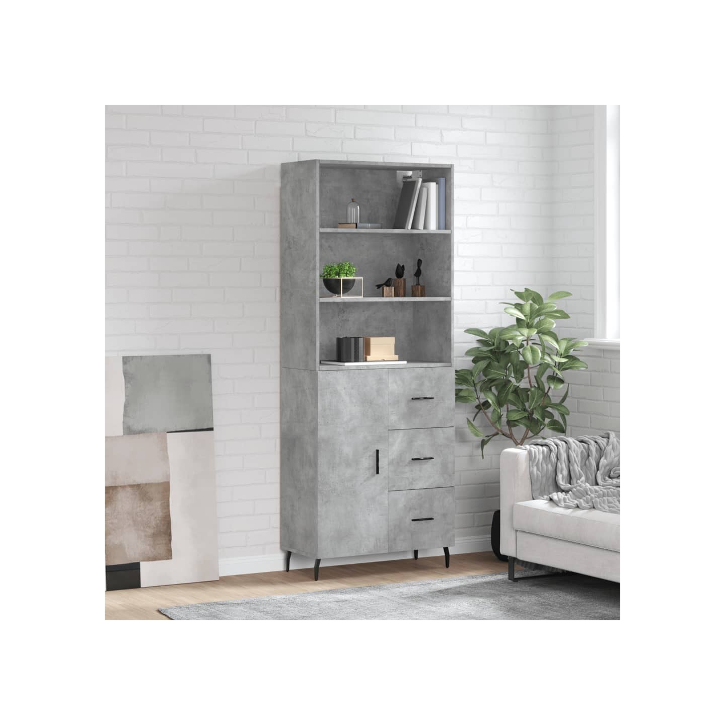 Buffet haut Gris béton 69,5x34x180 cm Bois d'ingénierie