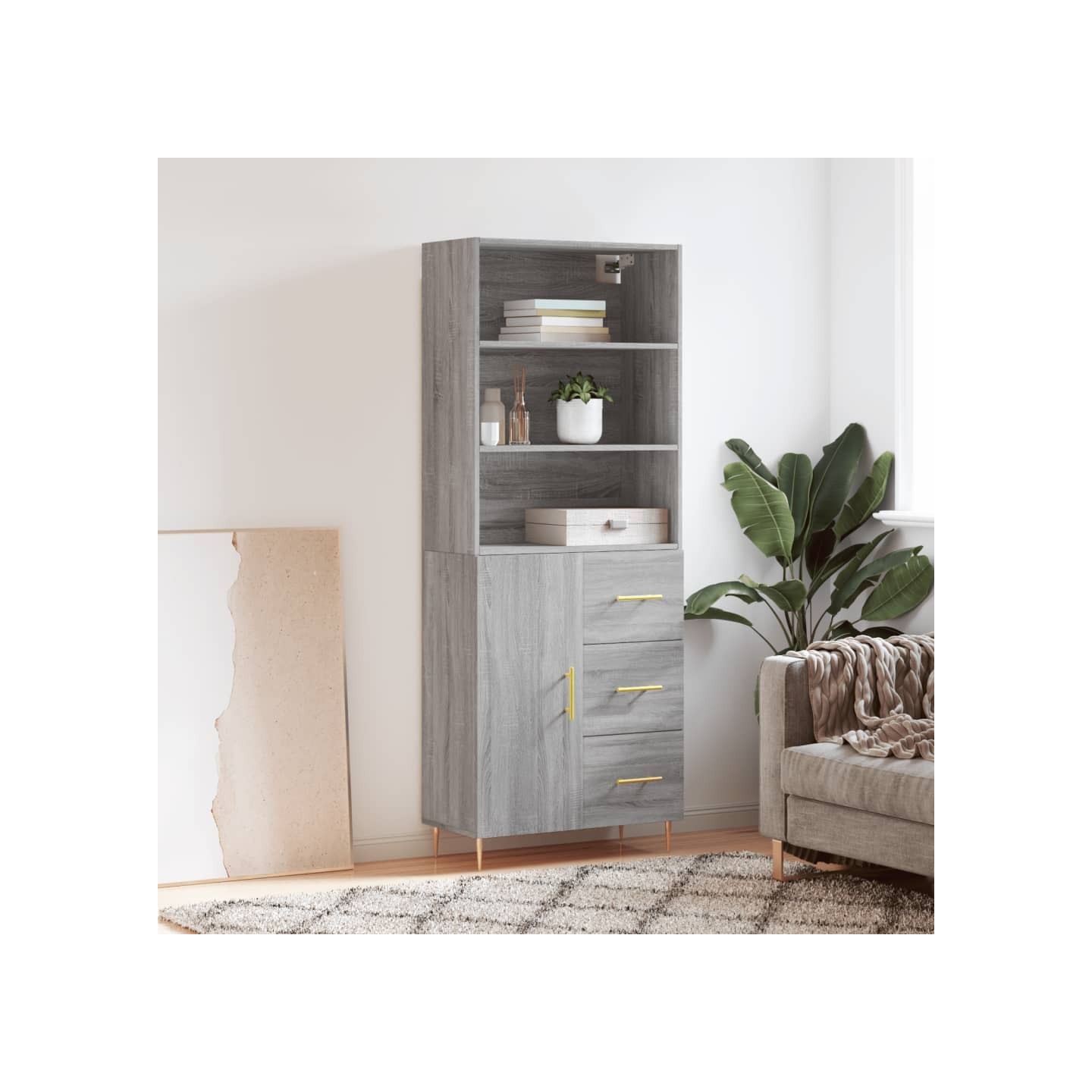 Buffet haut Sonoma gris 69,5x34x180 cm Bois d'ingénierie