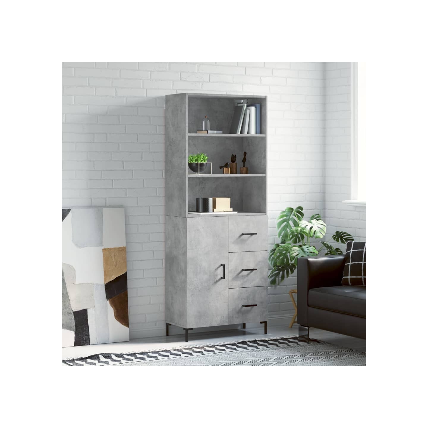 Buffet haut Gris béton 69,5x34x180 cm Bois d'ingénierie