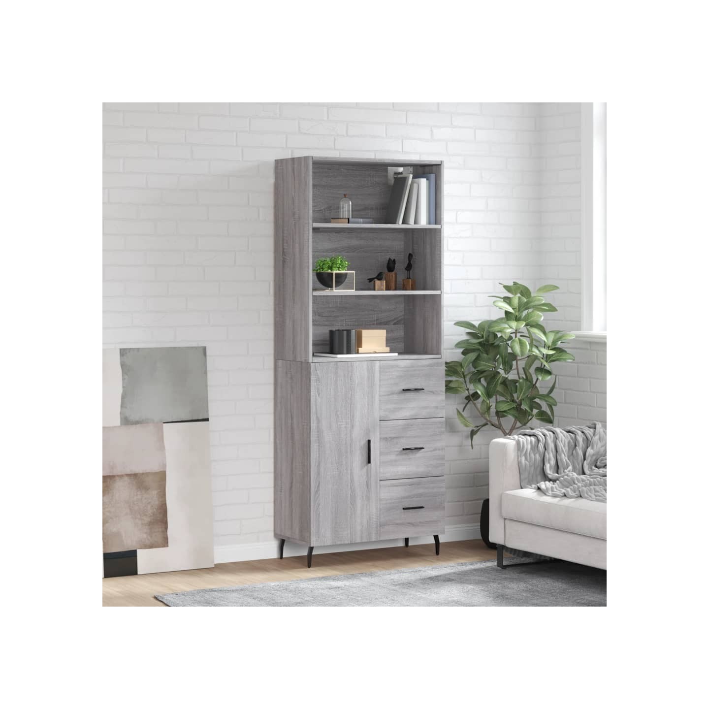 Buffet haut Sonoma gris 69,5x34x180 cm Bois d'ingénierie