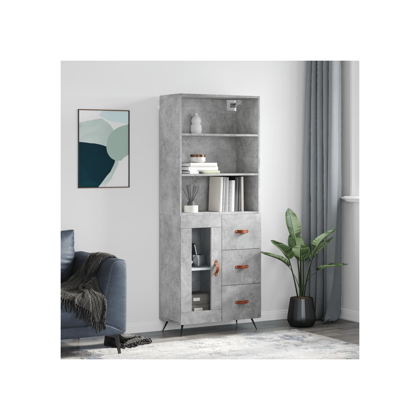 Buffet haut Gris béton 69,5x34x180 cm Bois d'ingénierie