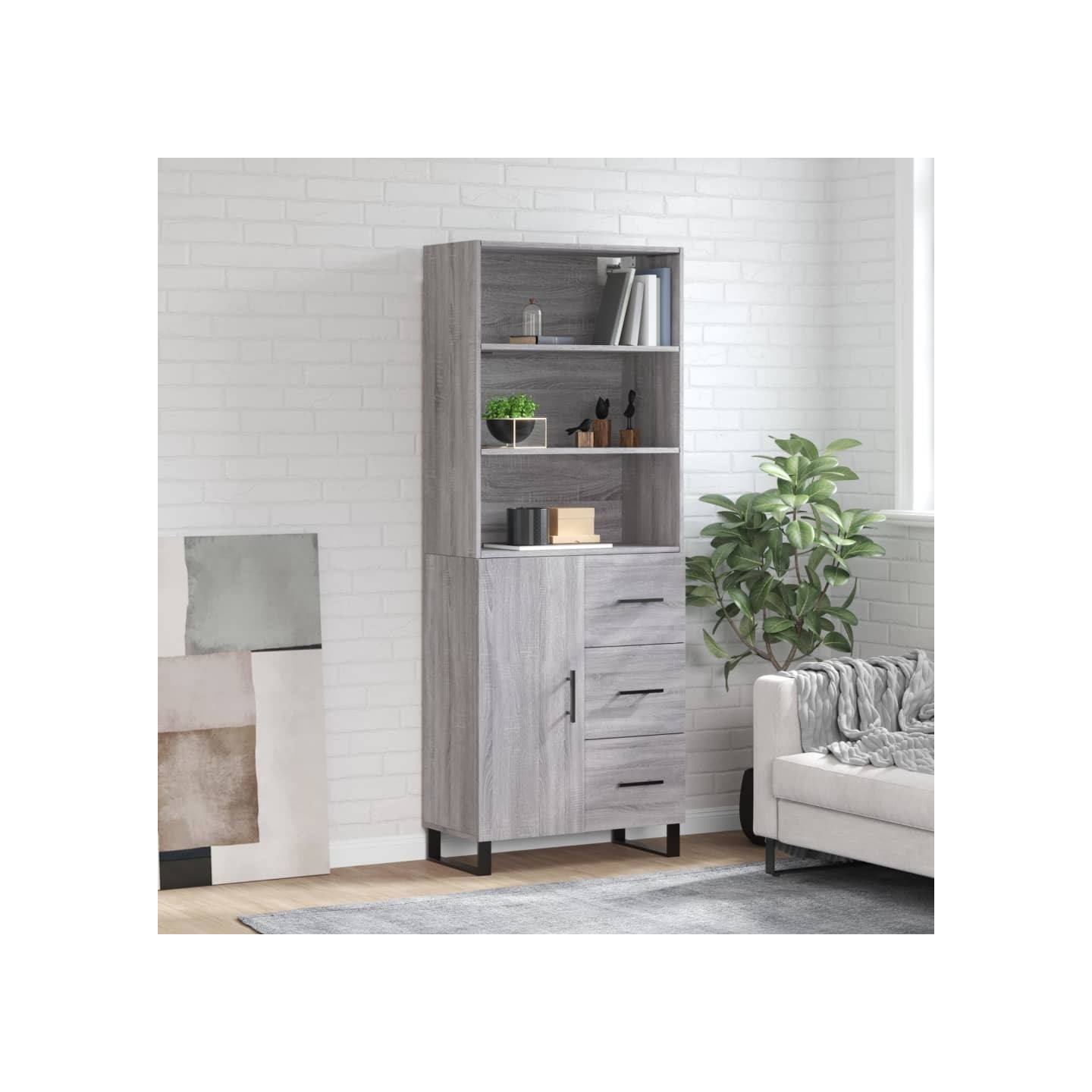 Buffet haut Sonoma gris 69,5x34x180 cm Bois d'ingénierie
