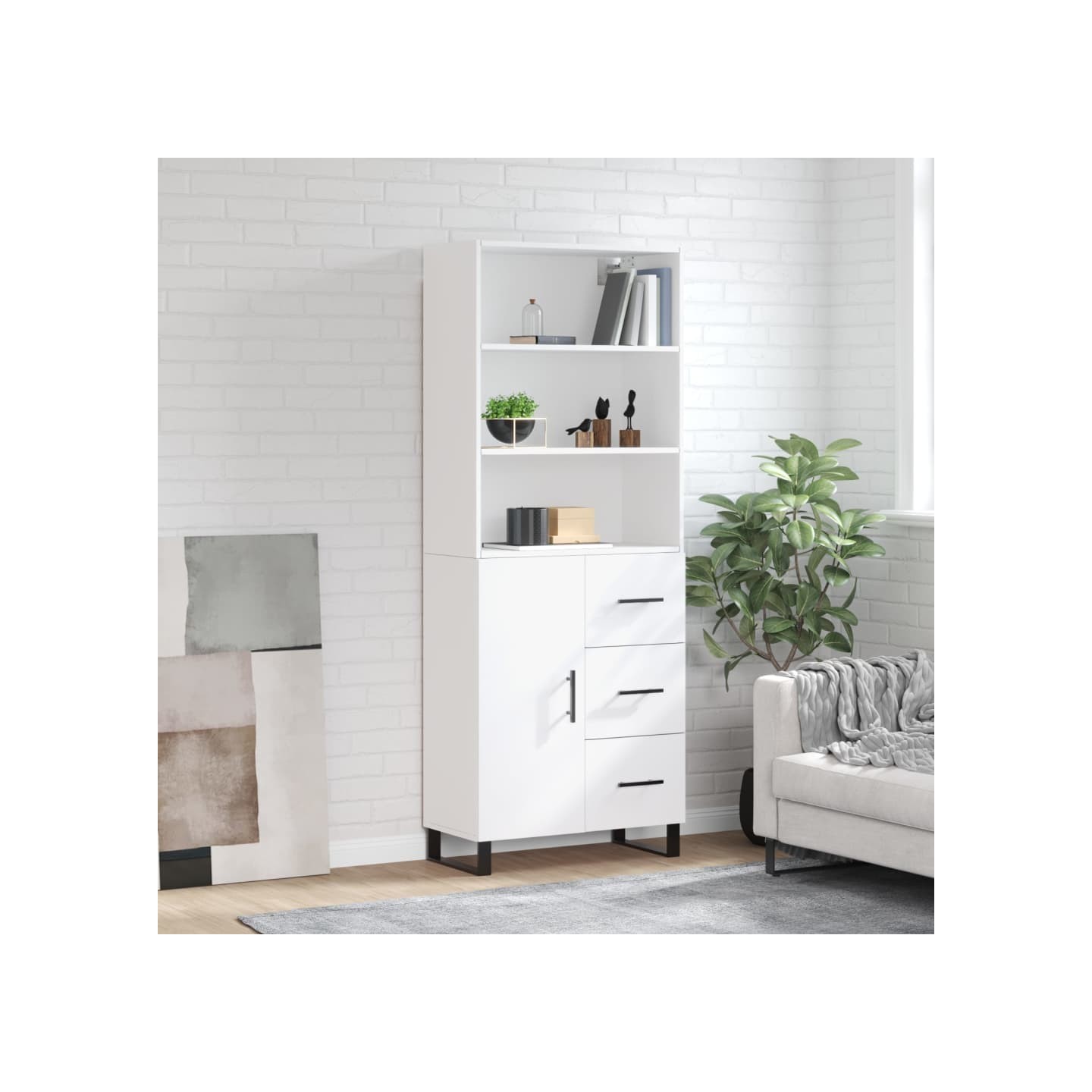 Buffet haut Blanc 69,5x34x180 cm Bois d'ingénierie