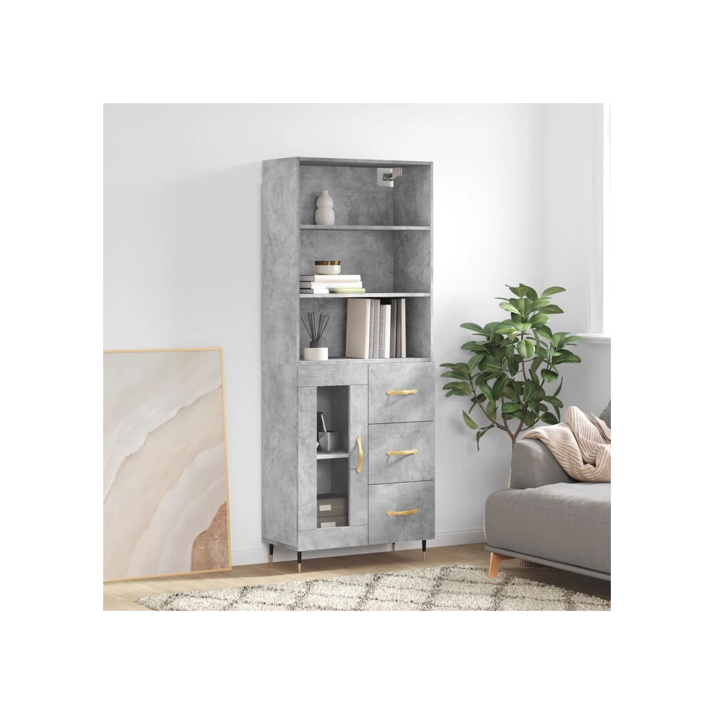 Buffet haut Gris béton 69,5x34x180 cm Bois d'ingénierie