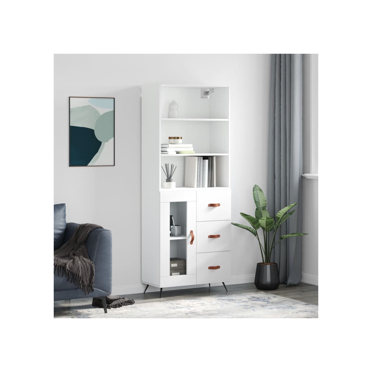 Buffet haut Blanc 69,5x34x180 cm Bois d'ingénierie