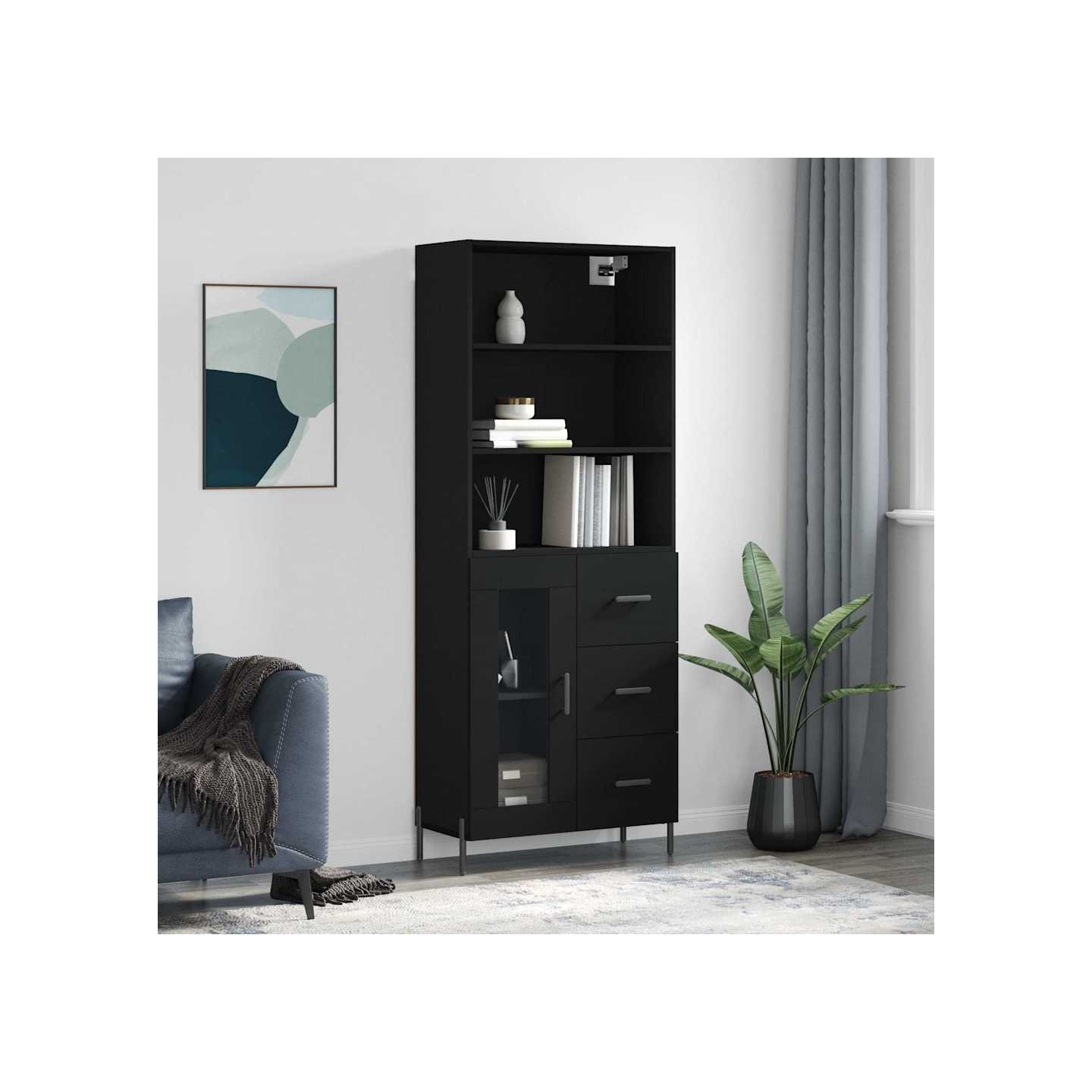 Buffet haut Noir 69,5x34x180 cm Bois d'ingénierie