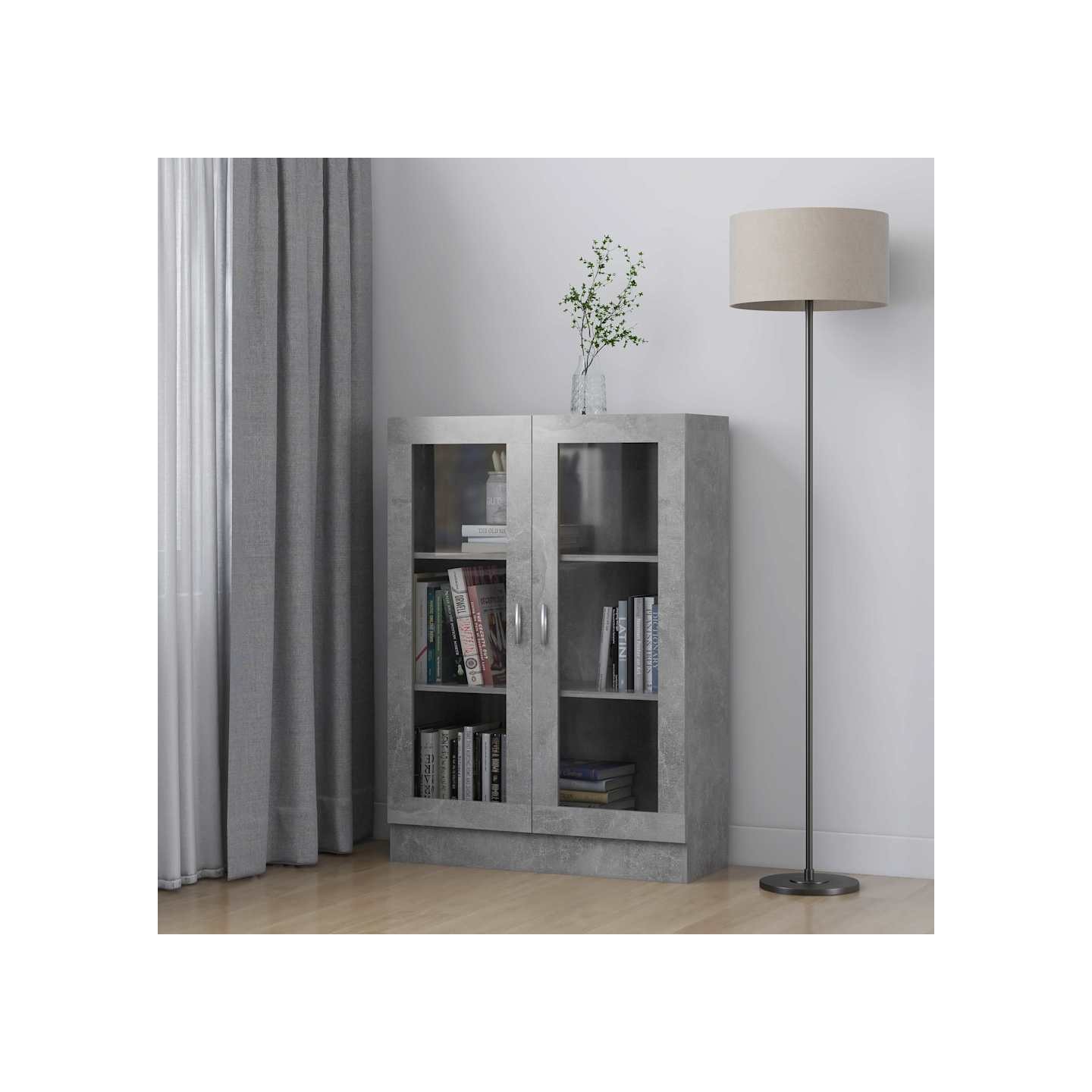 Armoire à vitrine Gris béton 82,5x30,5x115 cm Bois d'ingénierie