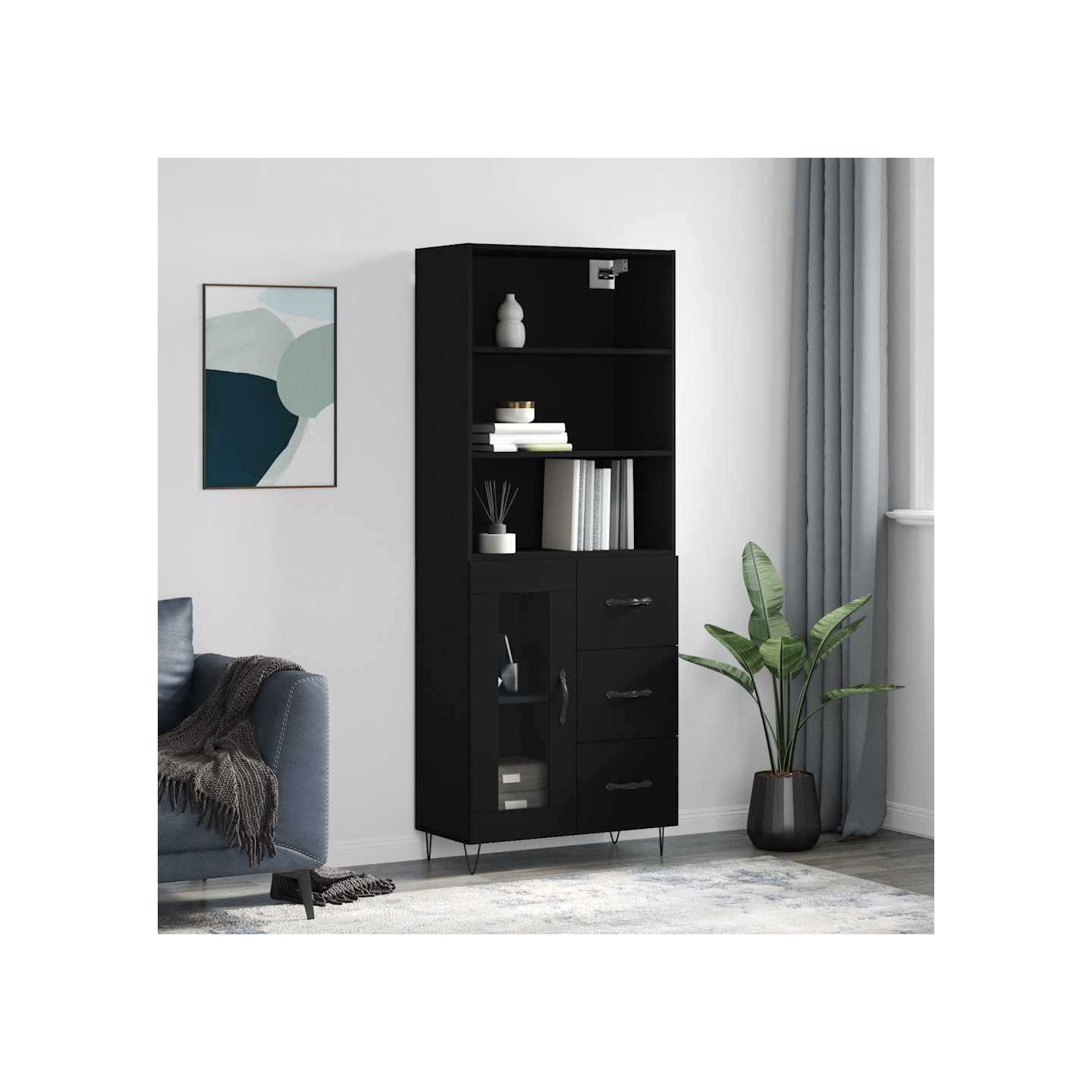Buffet haut Noir 69,5x34x180 cm Bois d'ingénierie