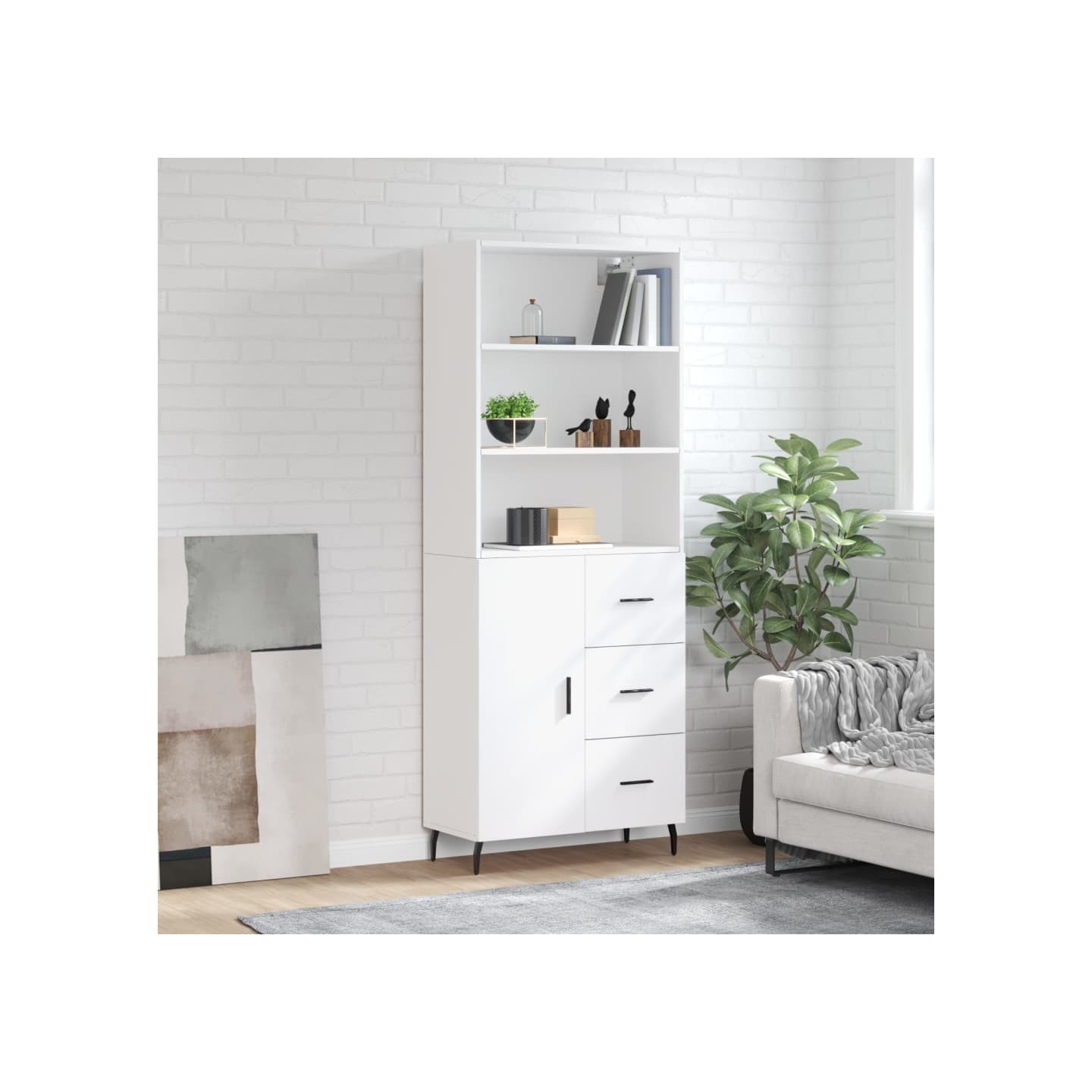 Buffet haut Blanc 69,5x34x180 cm Bois d'ingénierie