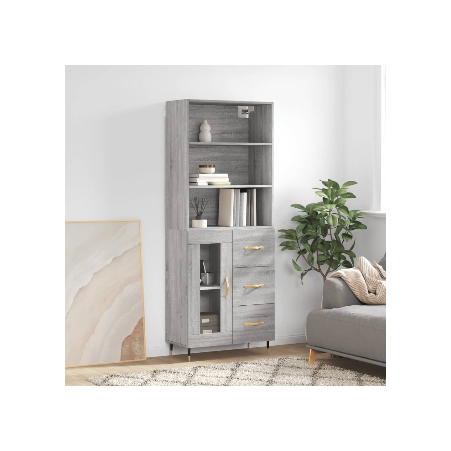 Buffet haut Sonoma gris 69,5x34x180 cm Bois d'ingénierie