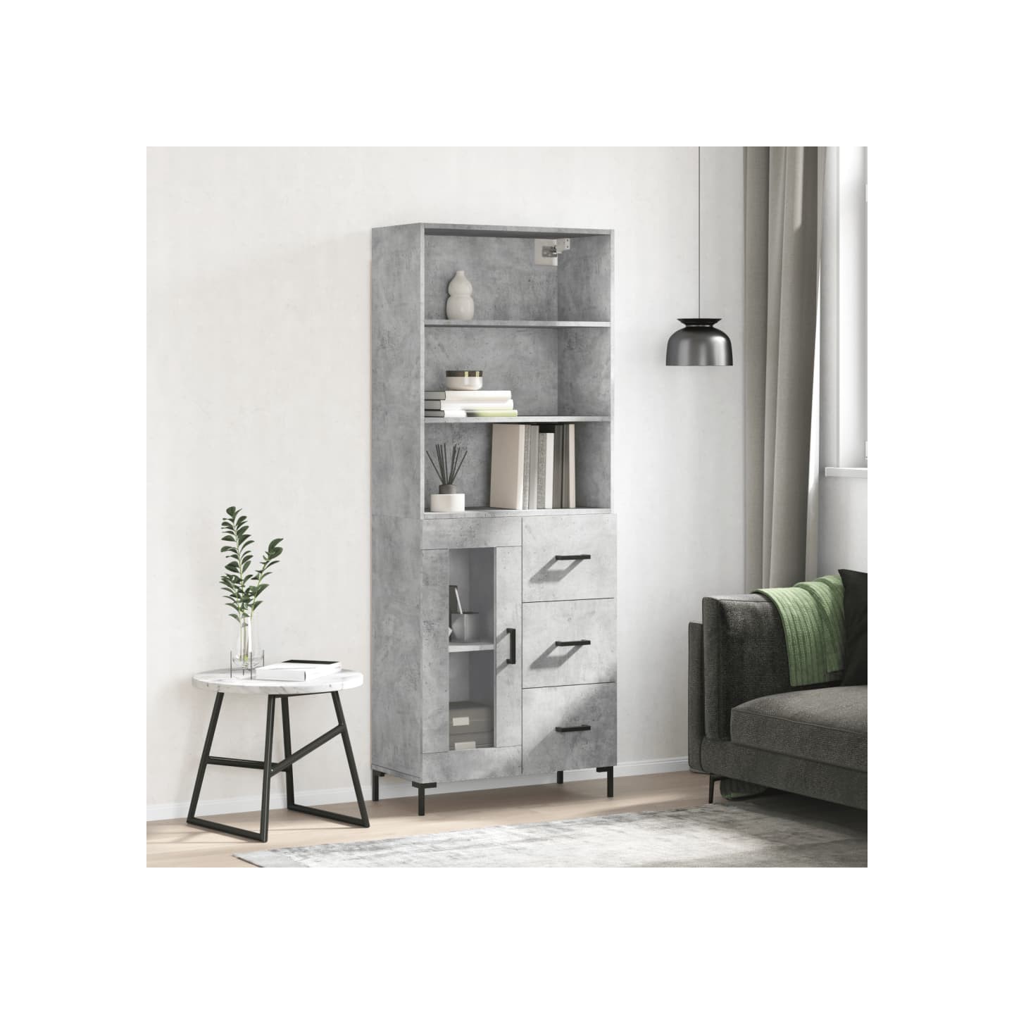 Buffet haut Gris béton 69,5x34x180 cm Bois d'ingénierie
