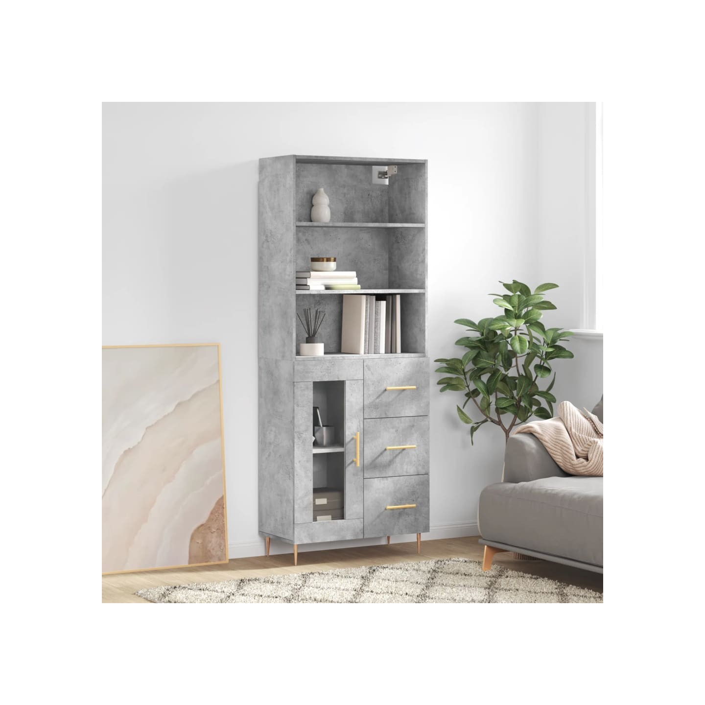 Buffet haut Gris béton 69,5x34x180 cm Bois d'ingénierie