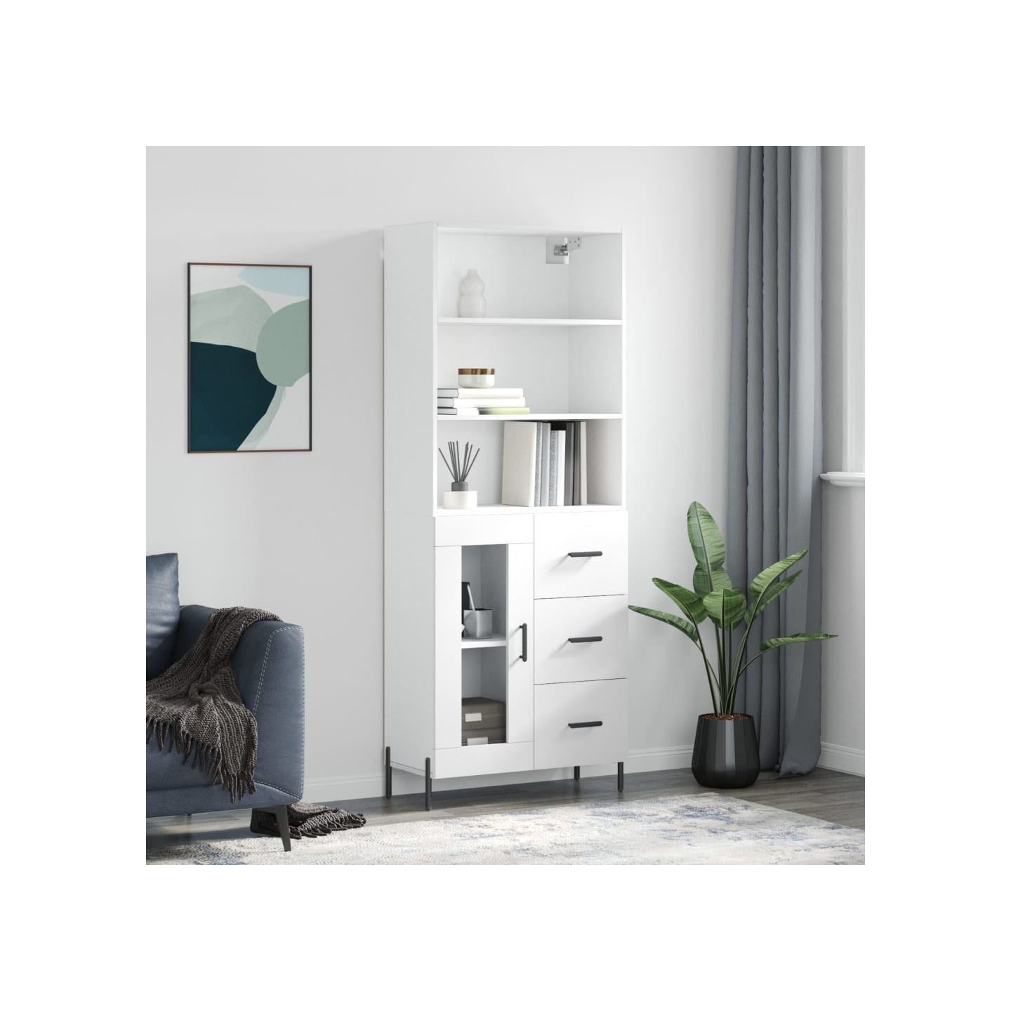 Buffet haut Blanc 69,5x34x180 cm Bois d'ingénierie