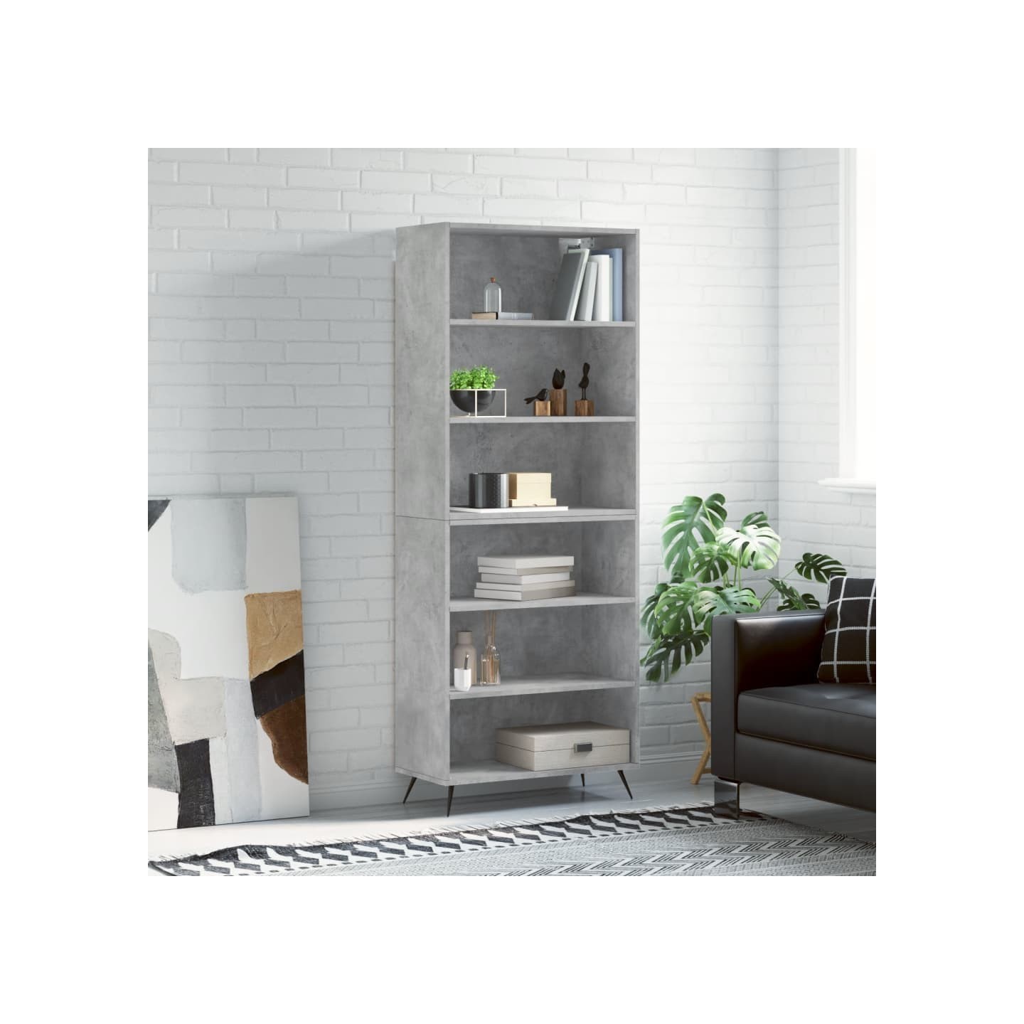 Buffet gris béton 69,5x32,5x180 cm bois d'ingénierie