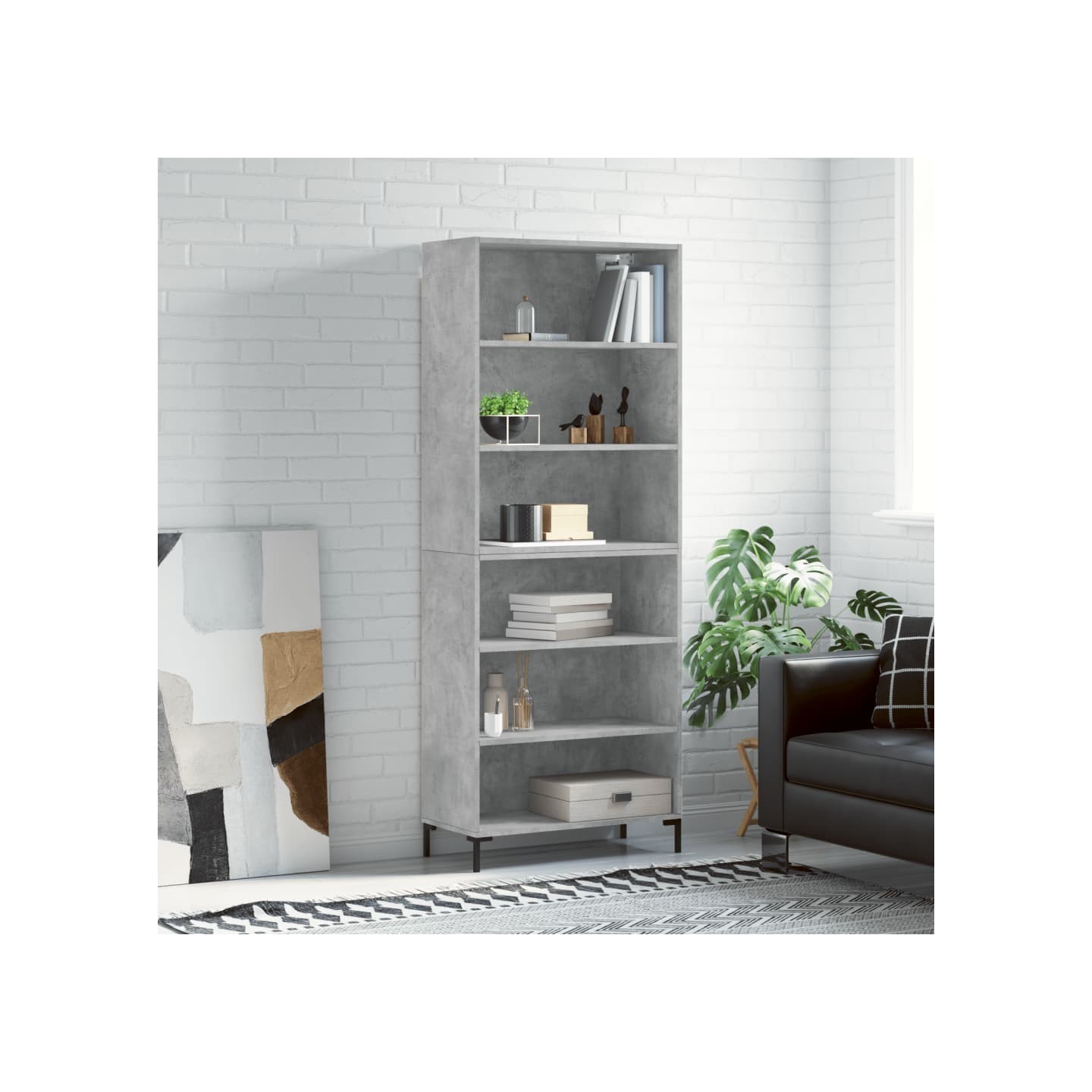 Buffet gris béton 69,5x32,5x180 cm bois d'ingénierie