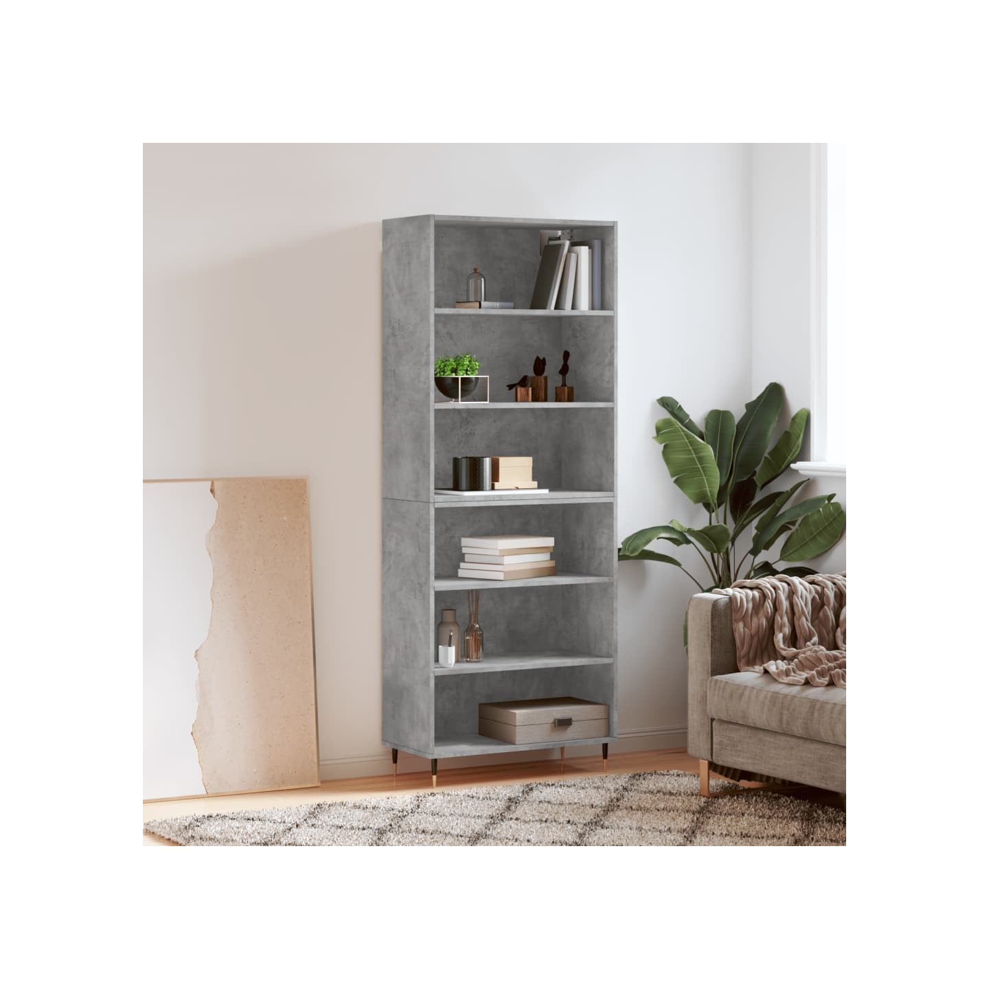 Buffet gris béton 69,5x32,5x180 cm bois d'ingénierie