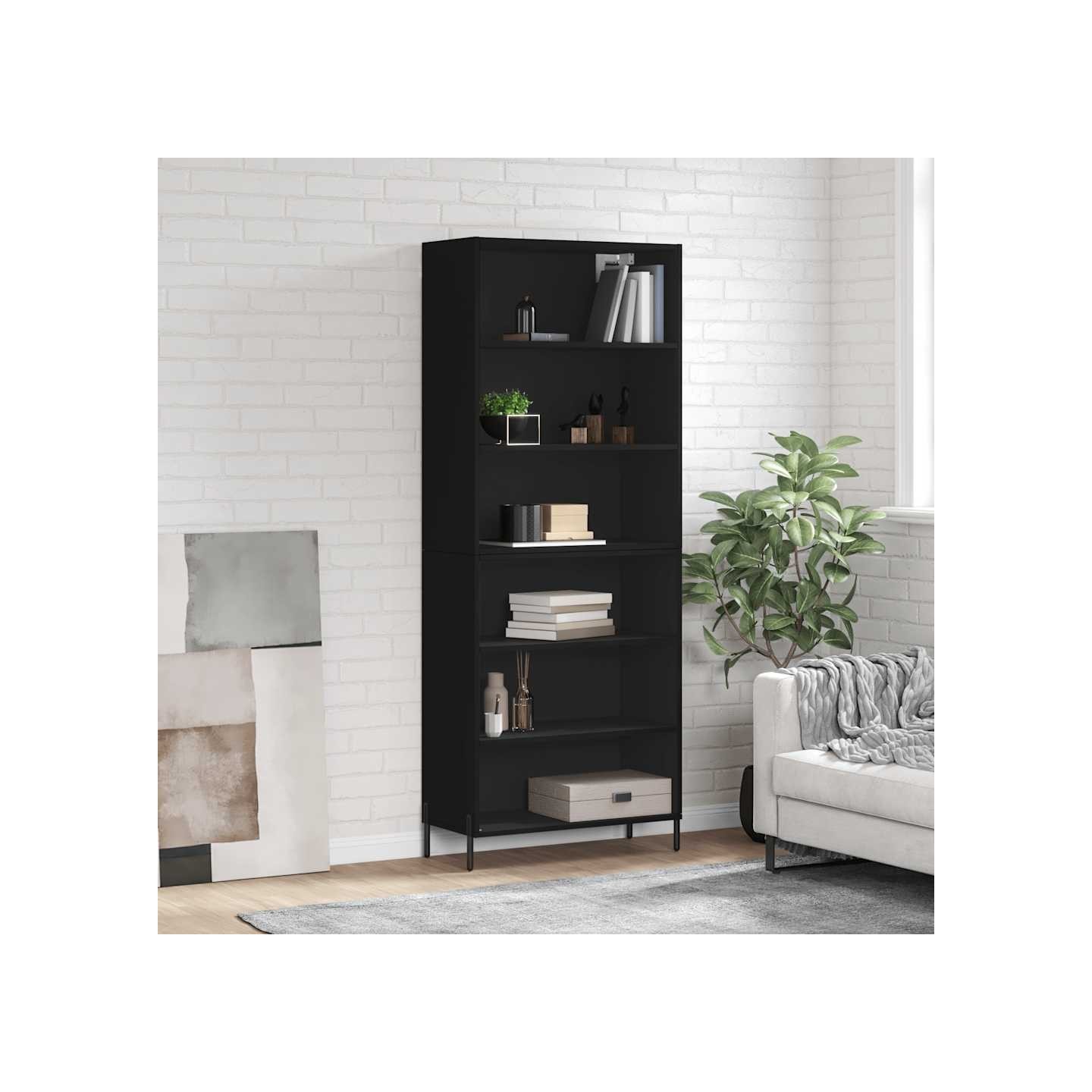 Buffet noir 69,5x32,5x180 cm bois d'ingénierie