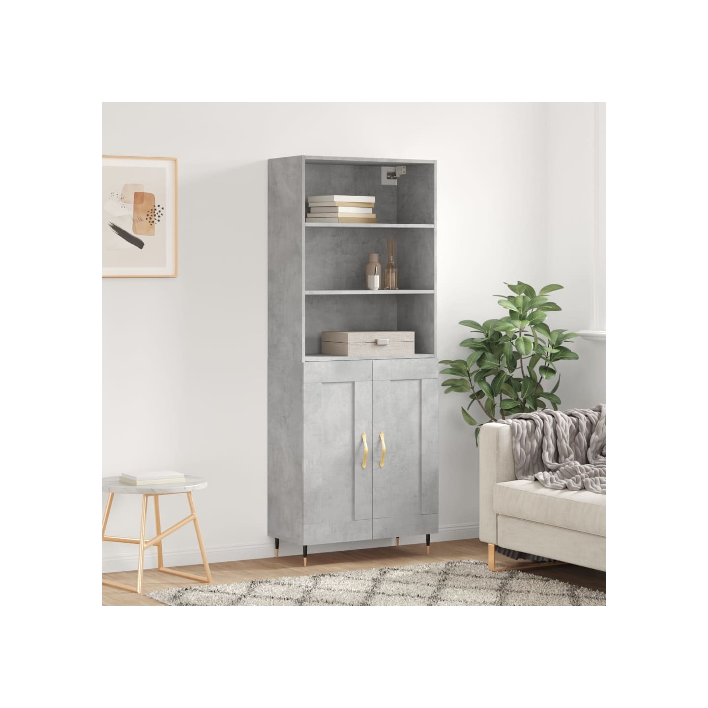 Buffet haut Gris béton 69,5x34x180 cm Bois d'ingénierie