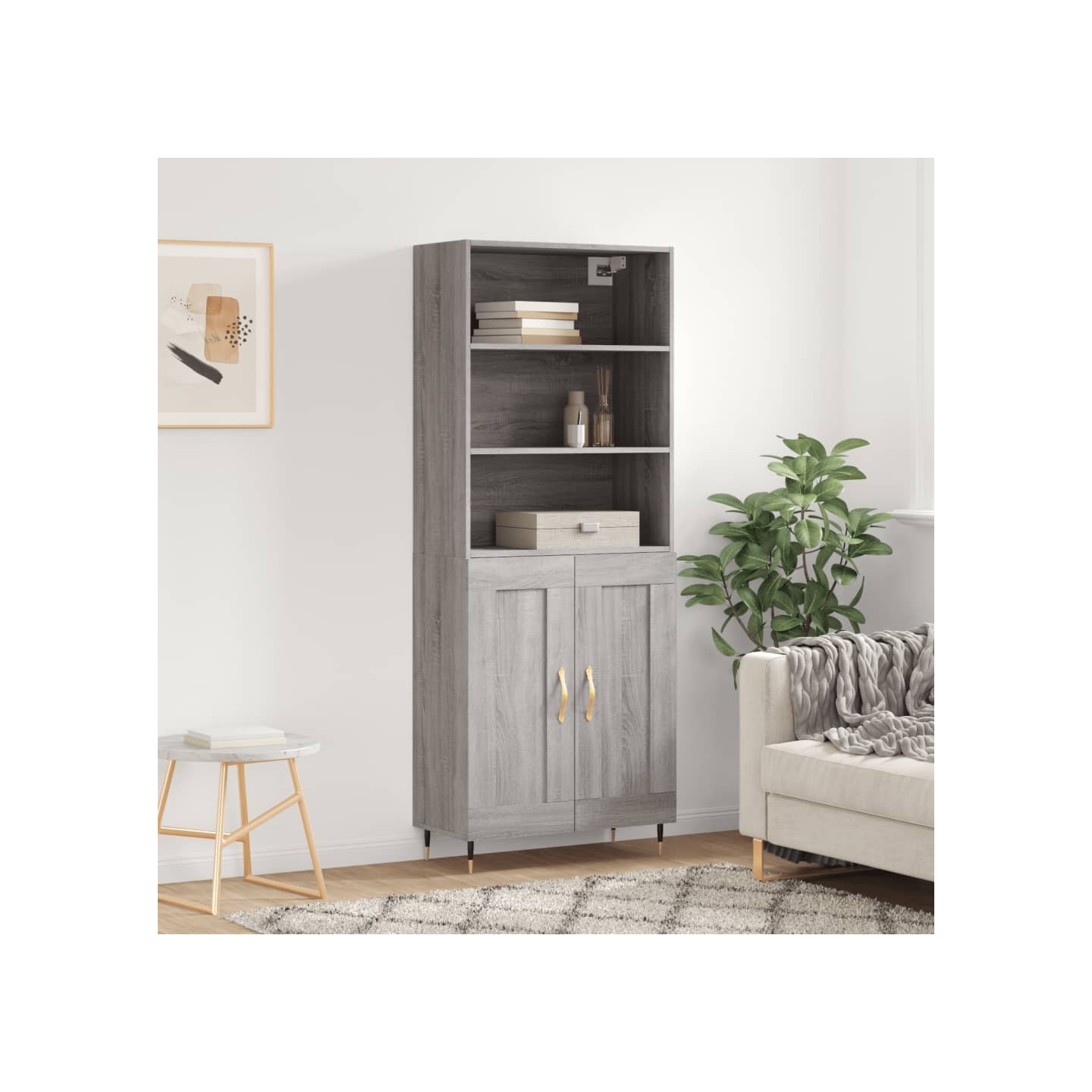 Buffet haut Sonoma gris 69,5x34x180 cm Bois d'ingénierie