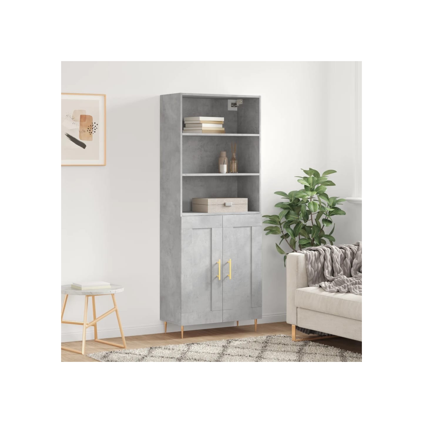 Buffet haut Gris béton 69,5x34x180 cm Bois d'ingénierie