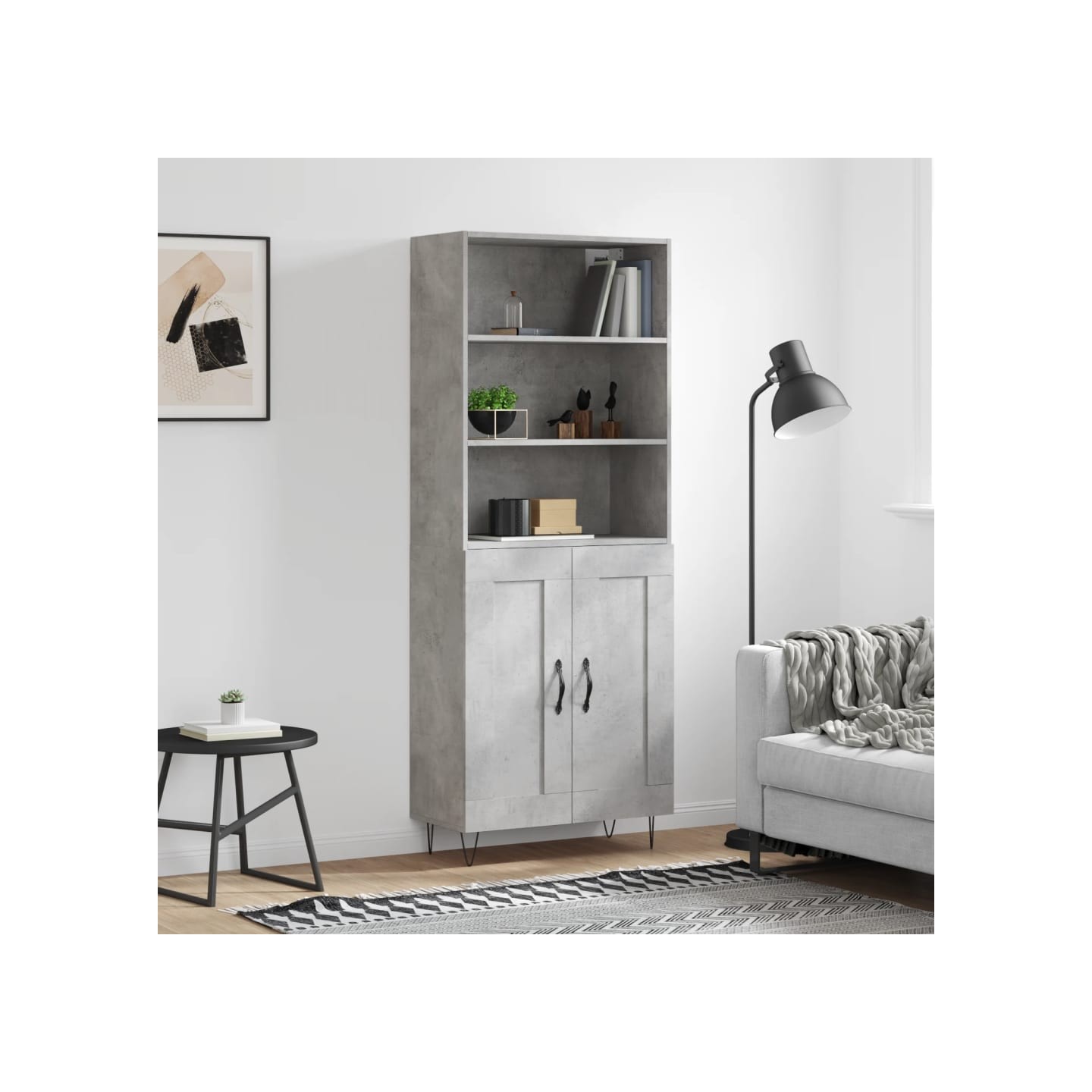 Buffet haut Gris béton 69,5x34x180 cm Bois d'ingénierie