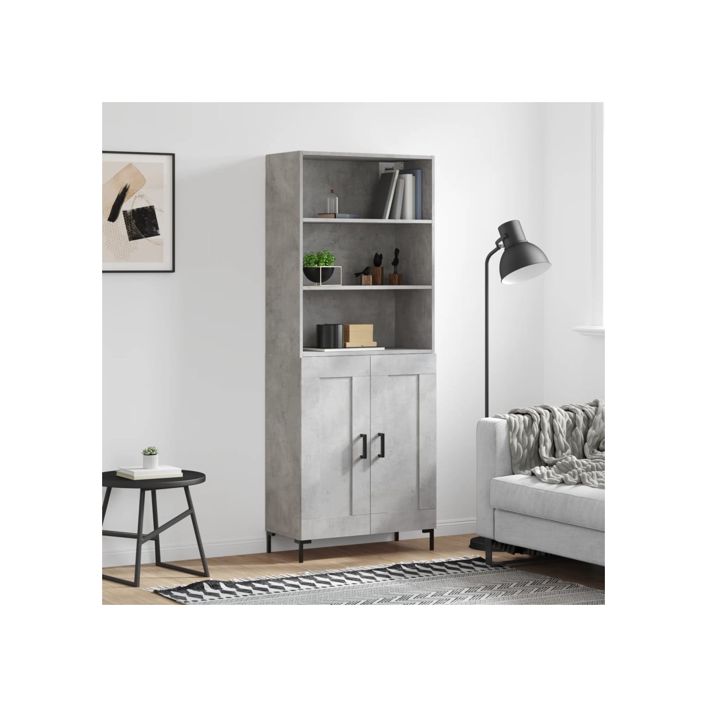 Buffet haut Gris béton 69,5x34x180 cm Bois d'ingénierie