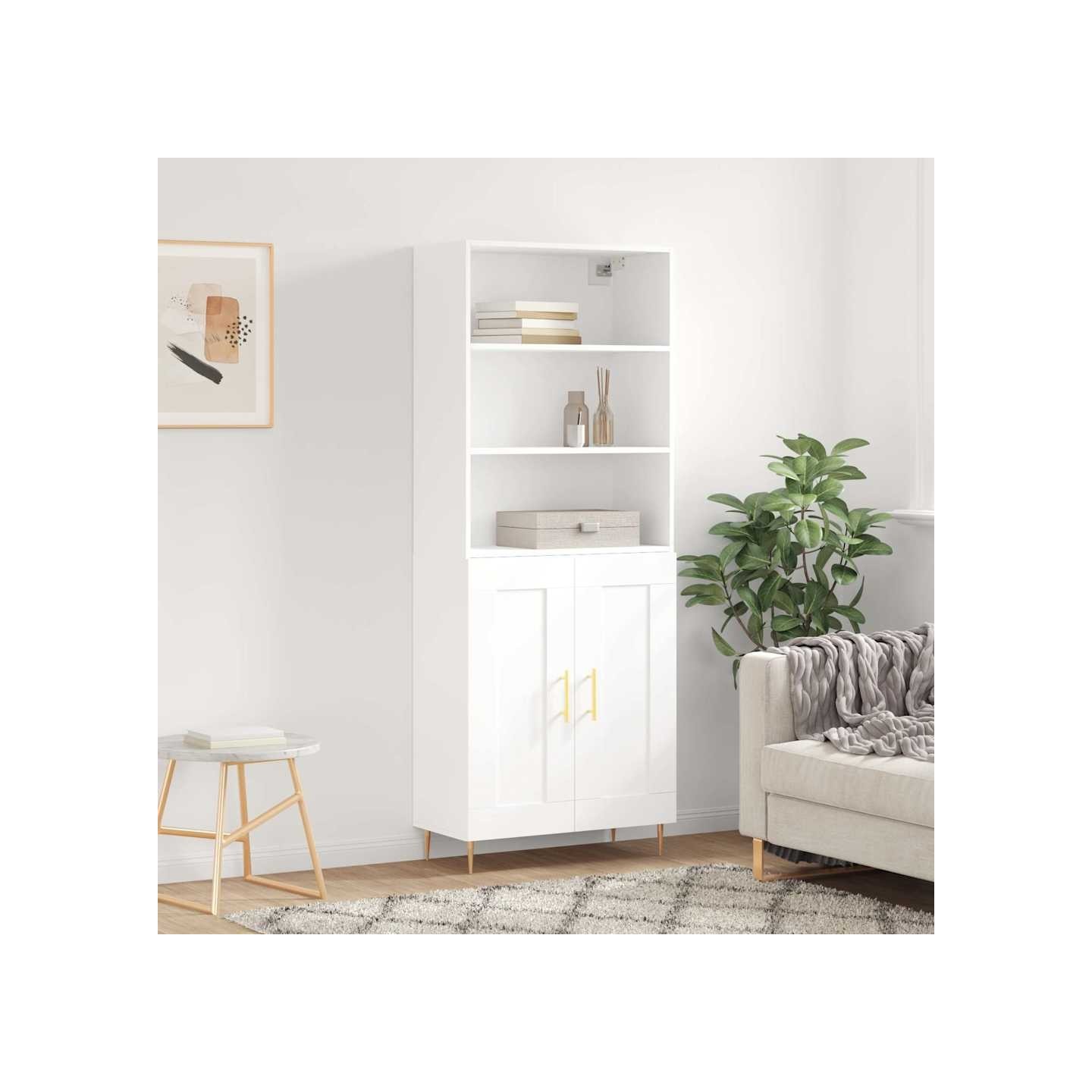 Buffet haut Blanc 69,5x34x180 cm Bois d'ingénierie
