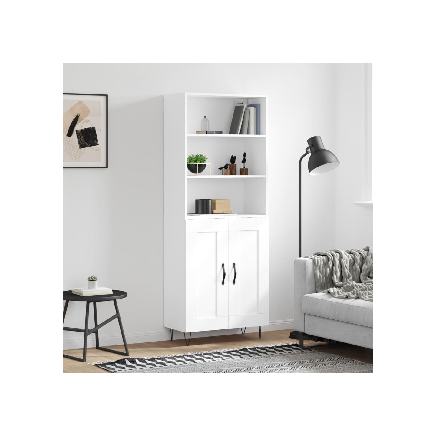 Buffet haut Blanc 69,5x34x180 cm Bois d'ingénierie