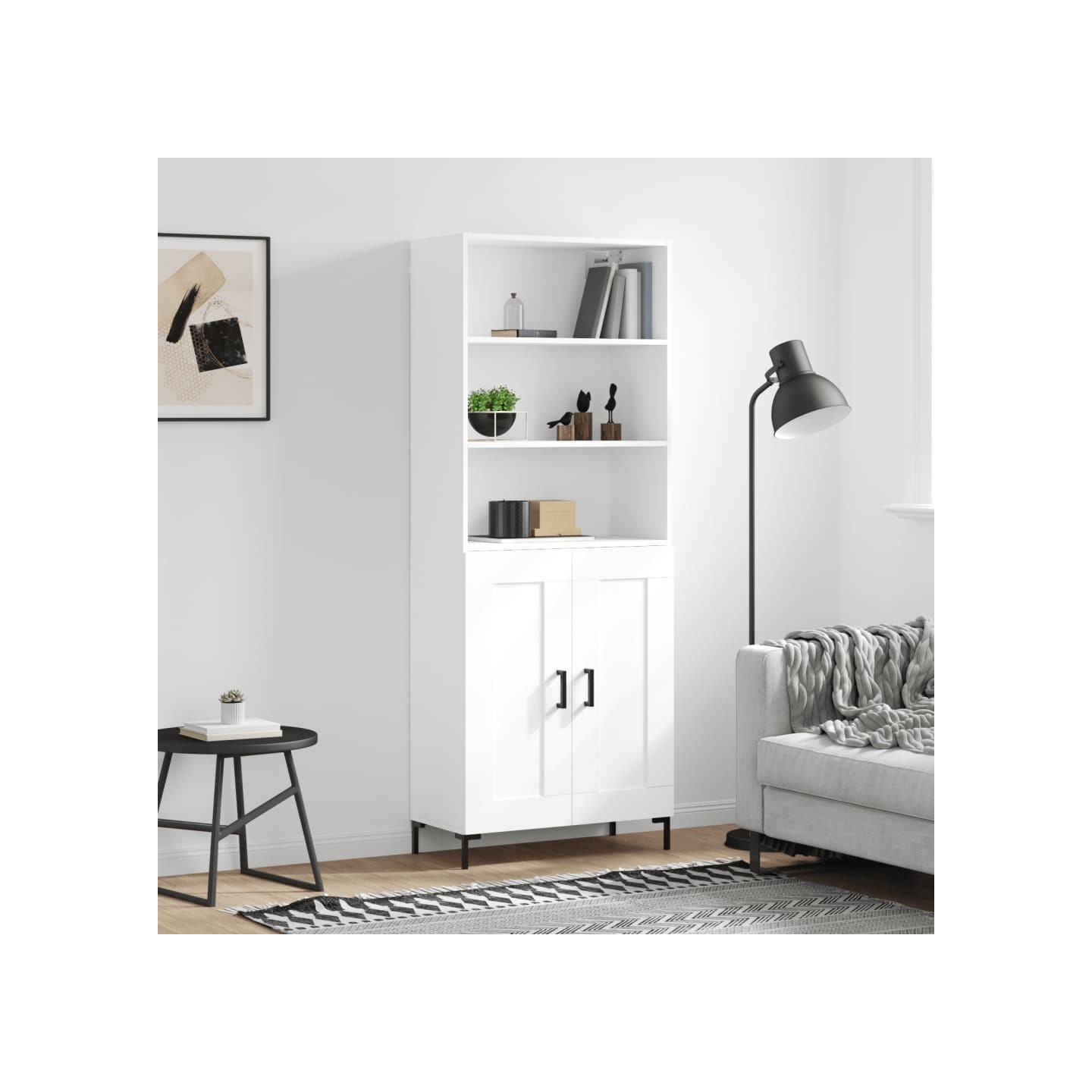 Buffet haut Blanc 69,5x34x180 cm Bois d'ingénierie