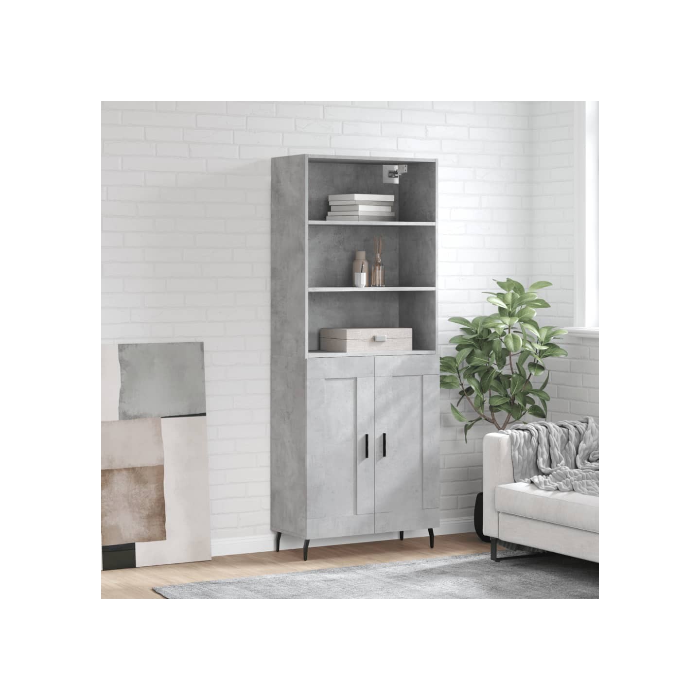 Buffet haut Gris béton 69,5x34x180 cm Bois d'ingénierie