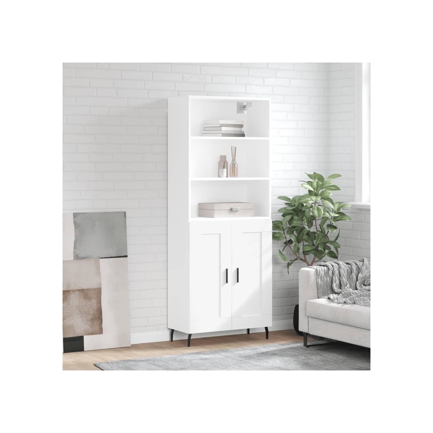 Buffet haut Blanc 69,5x34x180 cm Bois d'ingénierie