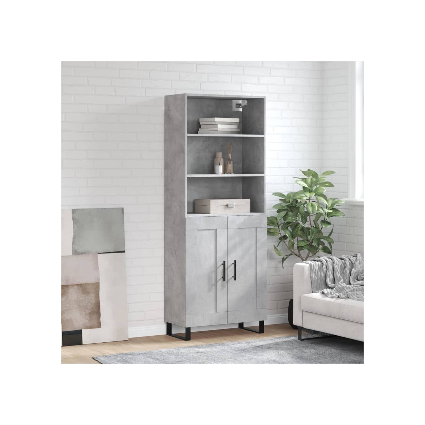 Buffet haut Gris béton 69,5x34x180 cm Bois d'ingénierie
