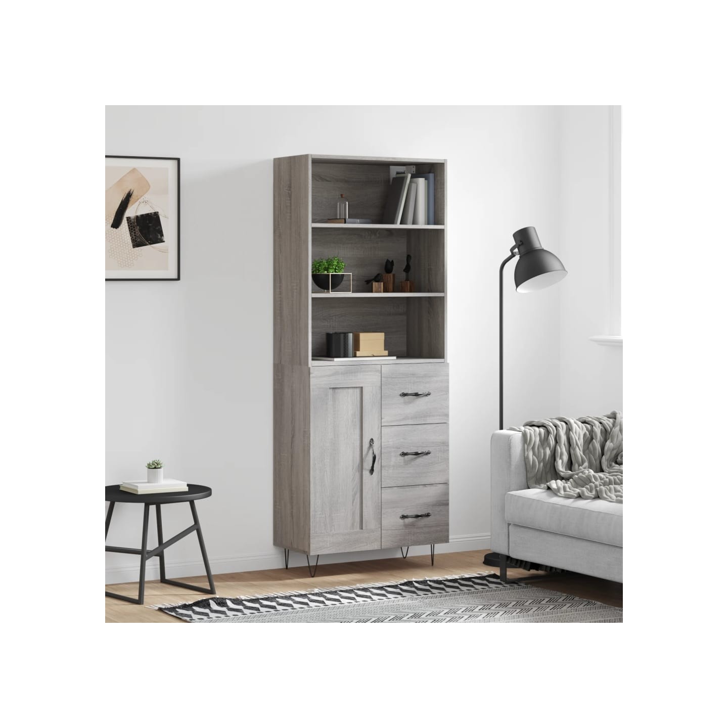 Buffet haut Sonoma gris 69,5x34x180 cm Bois d'ingénierie
