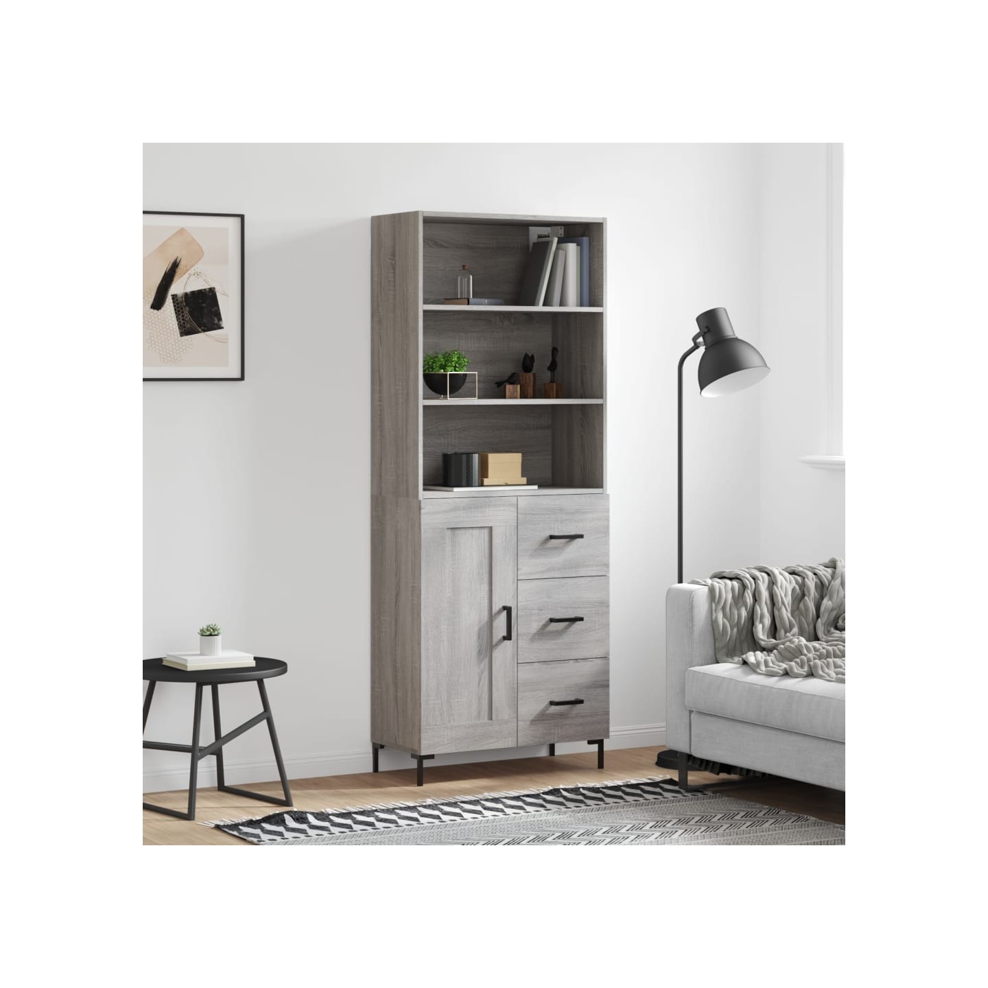 Buffet haut Sonoma gris 69,5x34x180 cm Bois d'ingénierie
