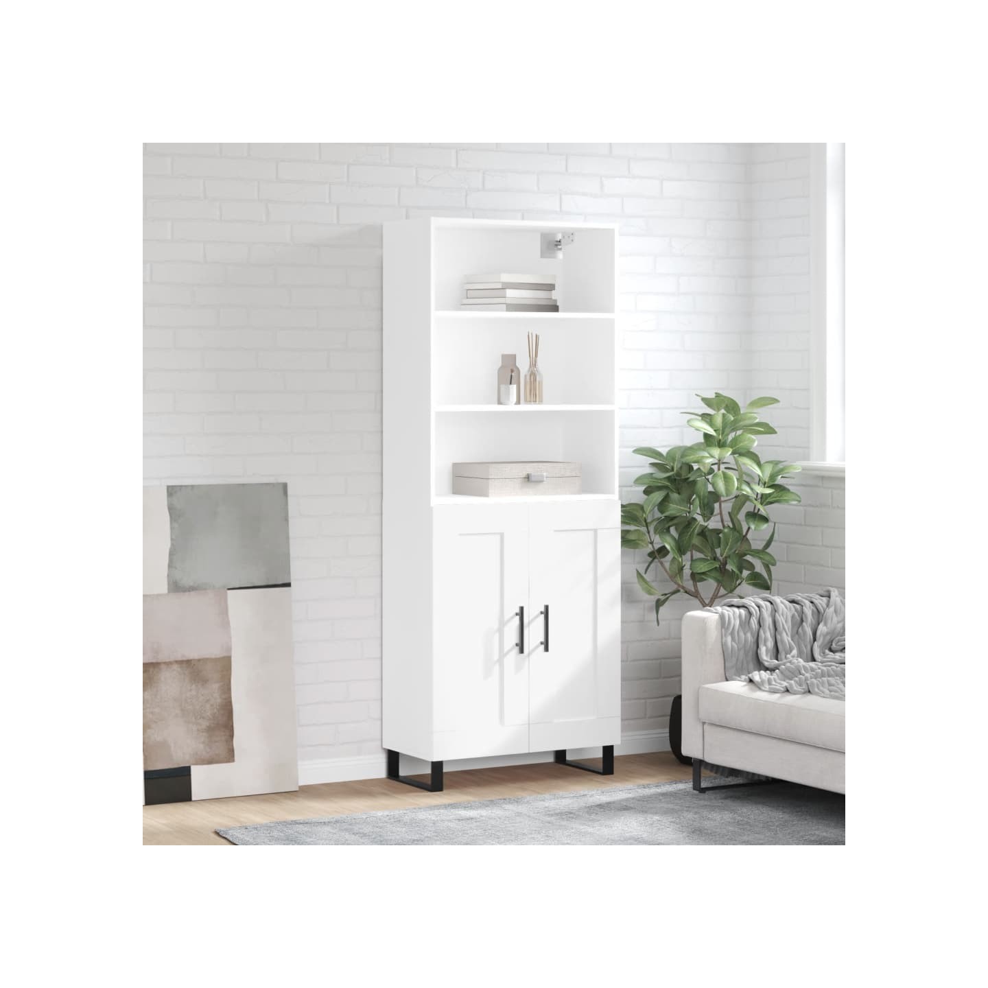 Buffet haut Blanc 69,5x34x180 cm Bois d'ingénierie